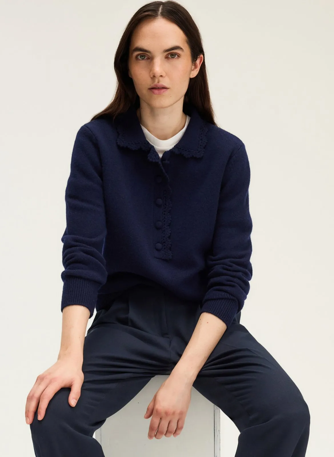Pull en laine col polo Bleu EUGENIA
