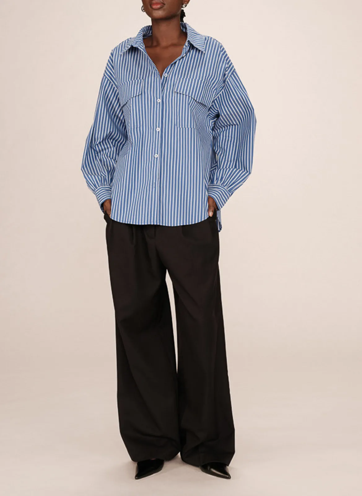 Chemise col classique en coton mélangé Bleu SORBET