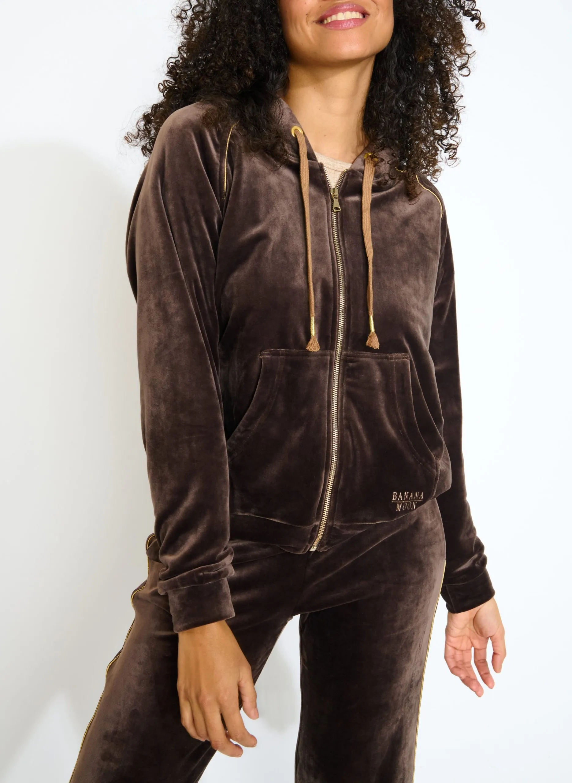 Gilet col rond en velours Marron HELEN SEASHINE