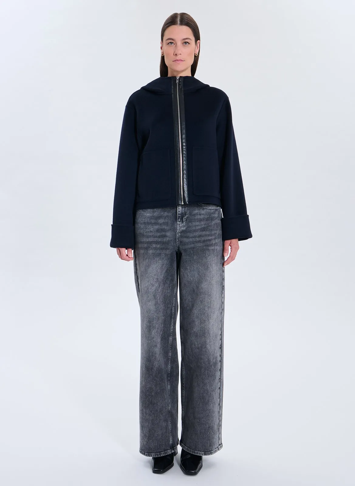 Veste à capuche oversize en laine mélangée Bleu MARJY