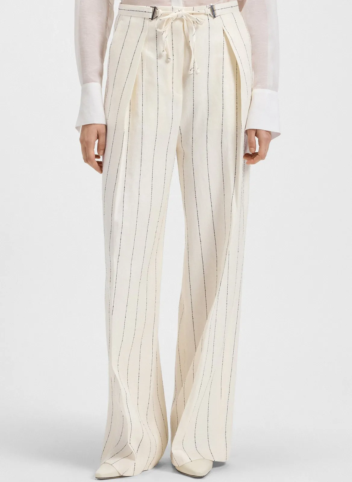 Pantalon large en lin mélangé Multicolore