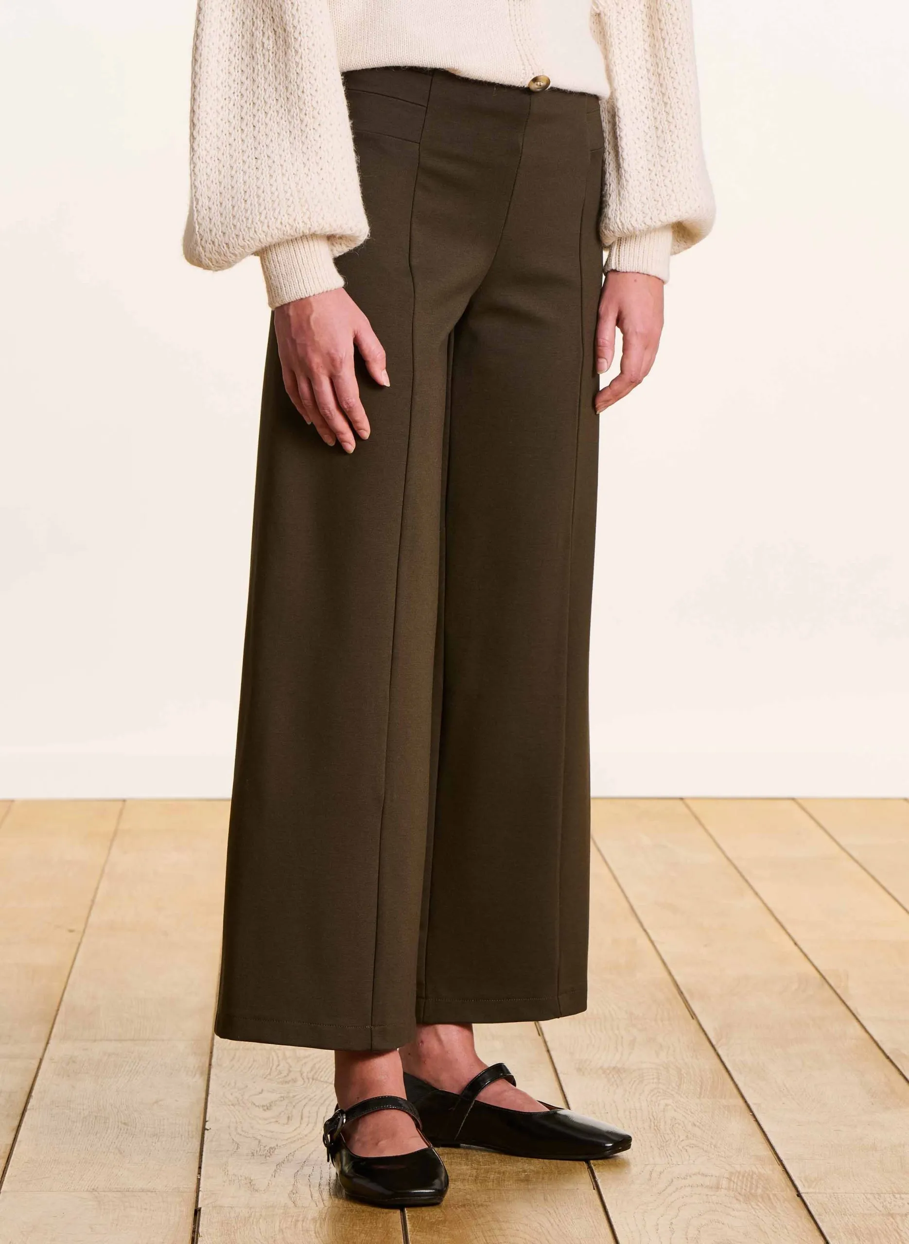 Pantalon large cropped Kaki