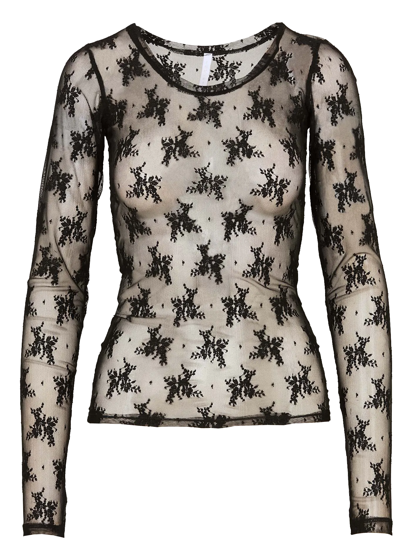 Top ajustée col rond à dentelle Noir