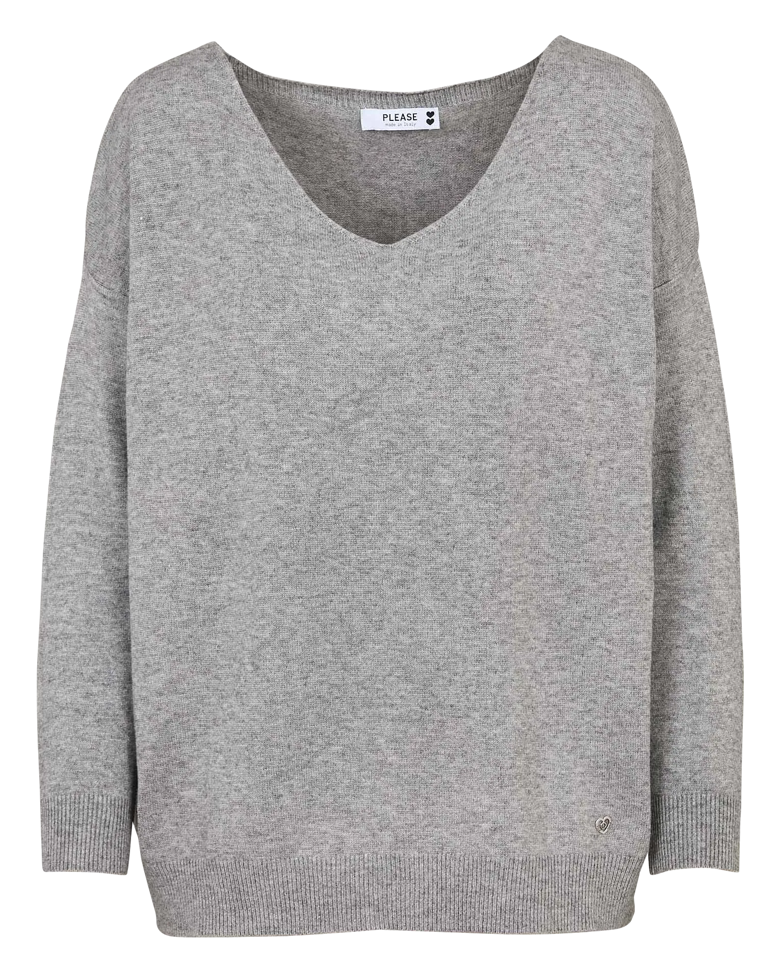 Pull droit col V uni Gris