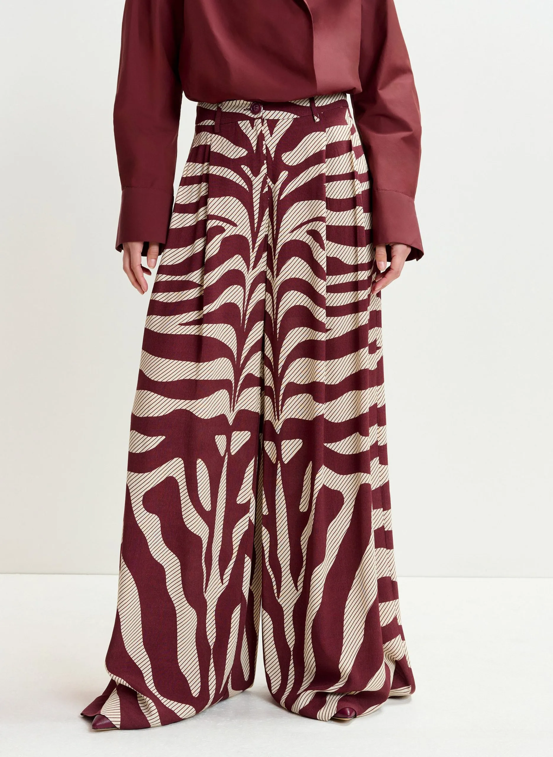 Pantalon large fluide zébré Blanc IWIDE