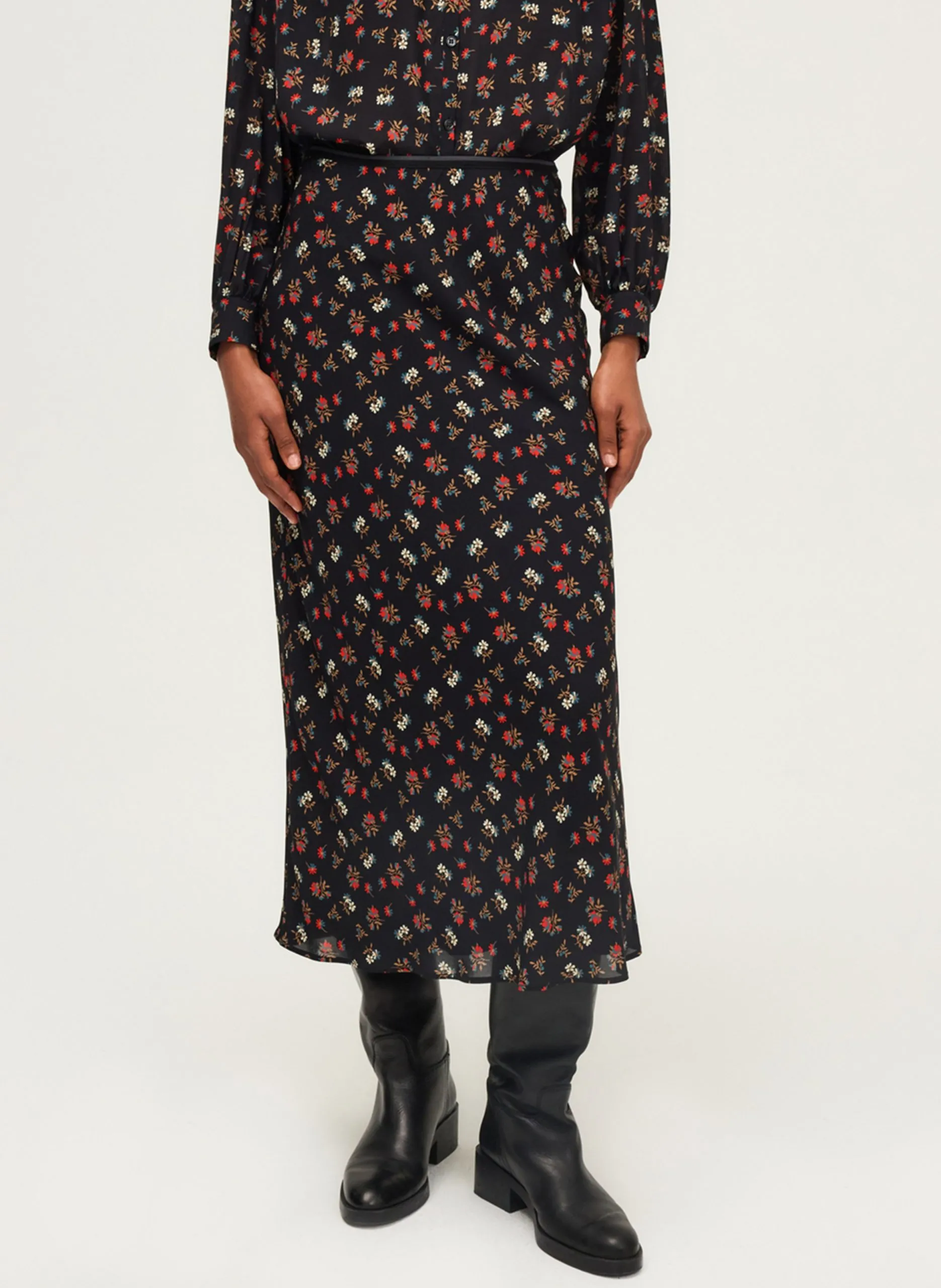 Jupe longue à imprimé fleuri Noir BETTINA