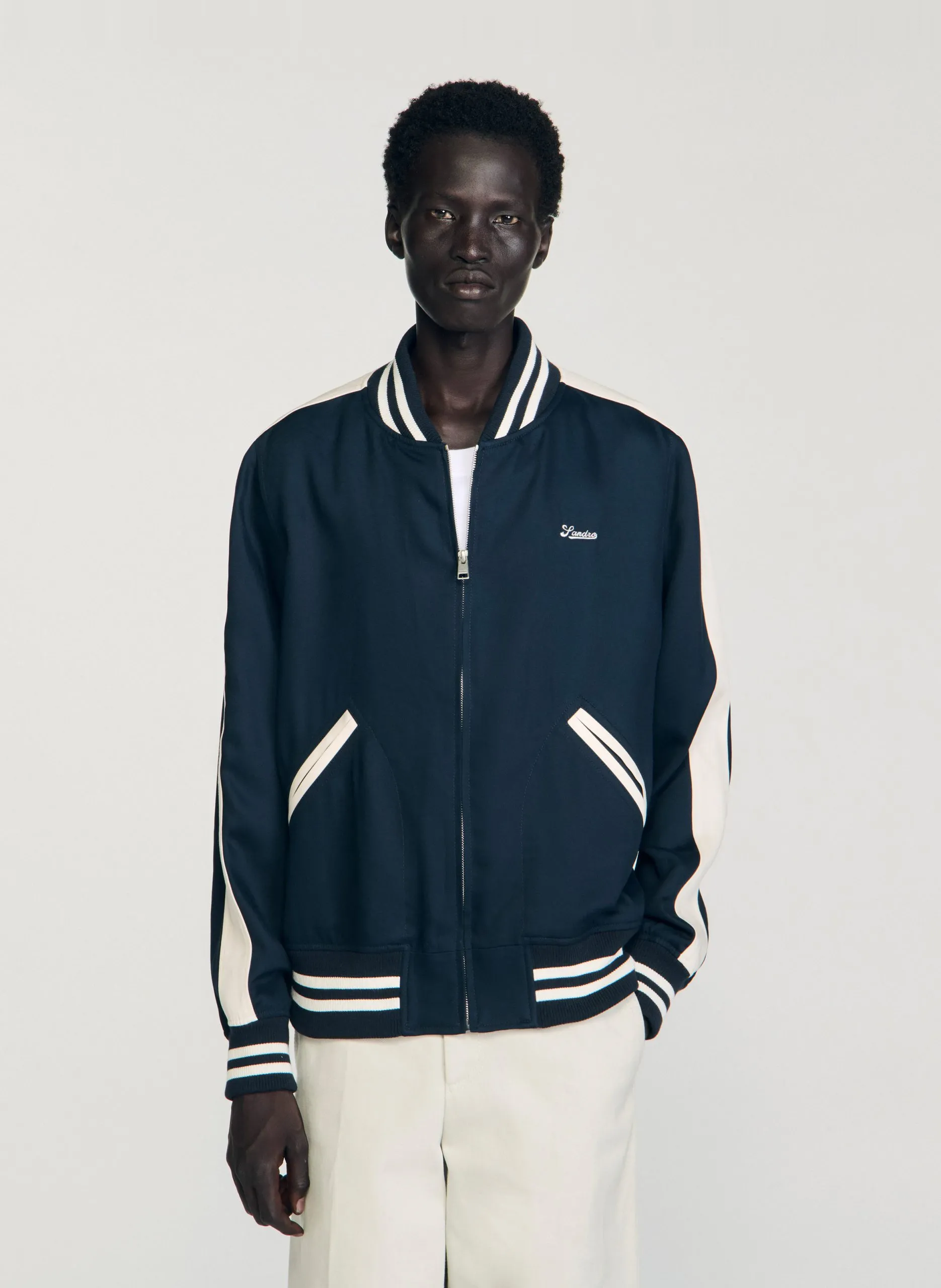 Veste droite col teddy Bleu