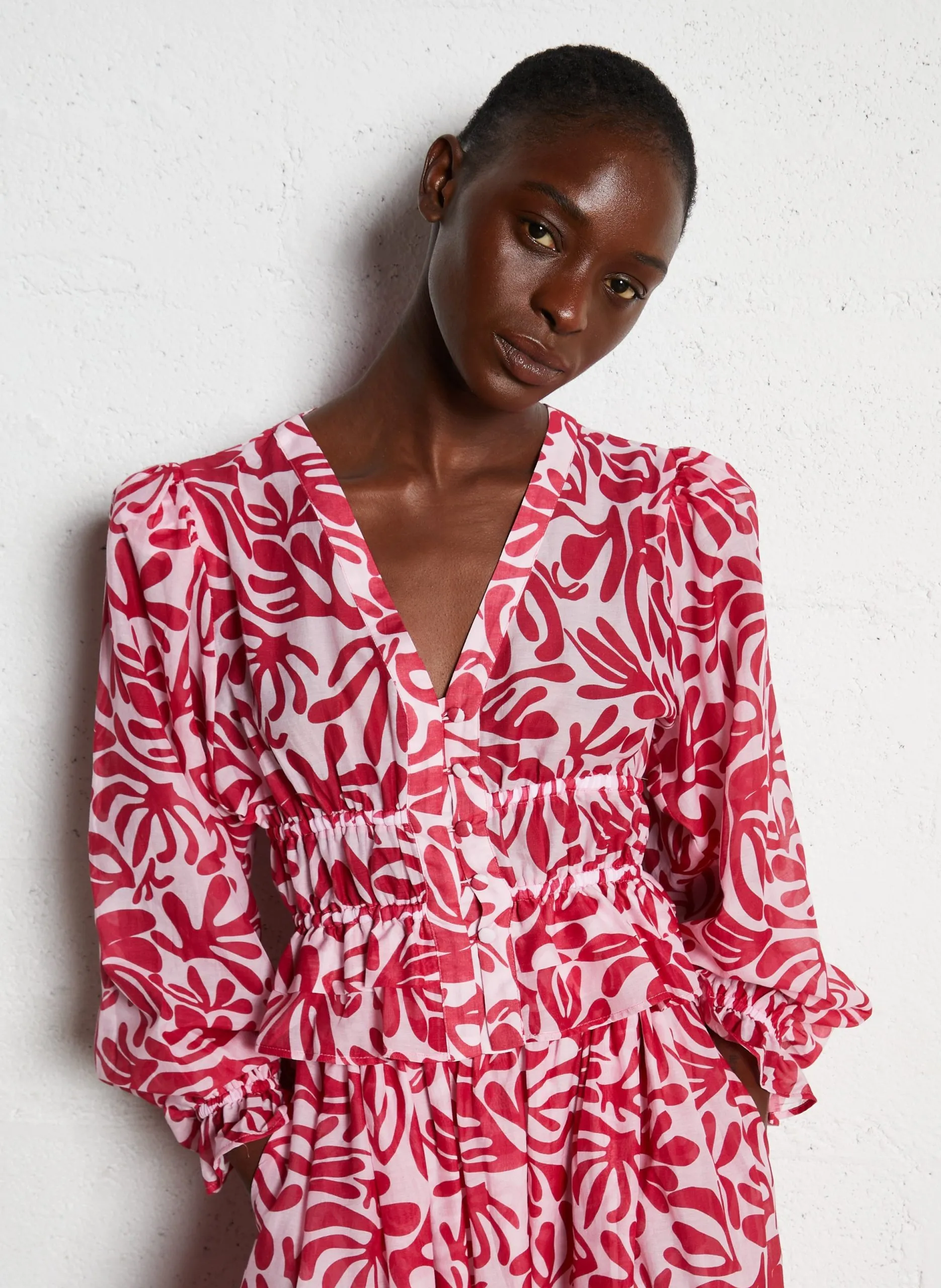 Top droit en coton mélangé imprimé Rouge ISABEL