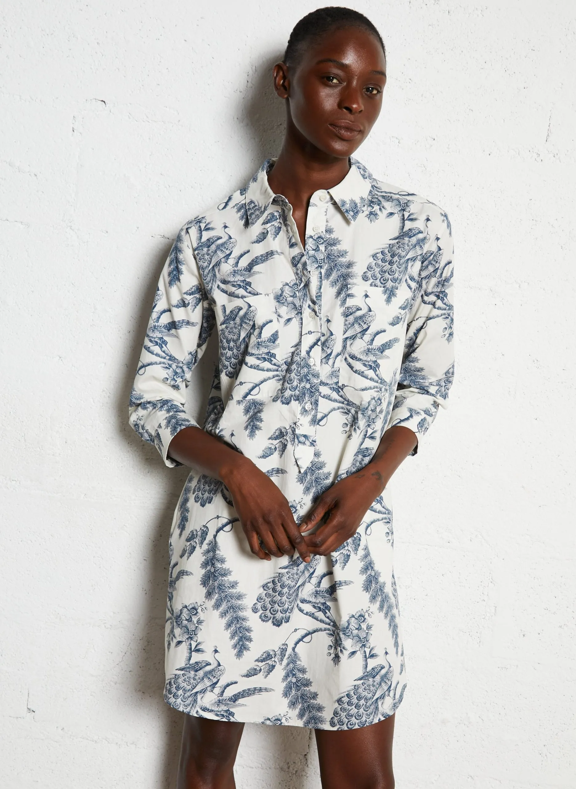 Robe chemise imprimée en coton Bleu LISEA