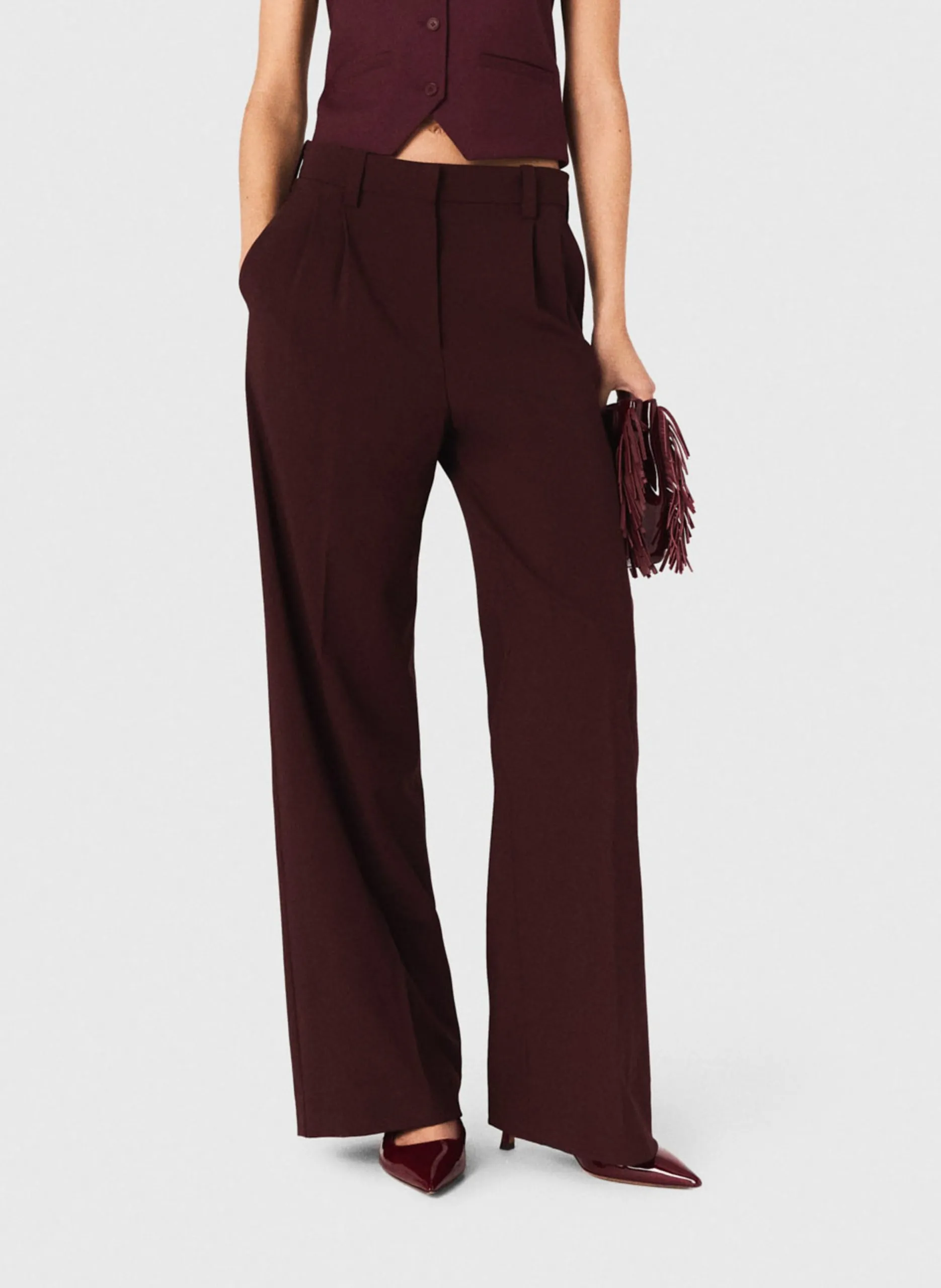 Pantalon large en laine mélangée Rouge