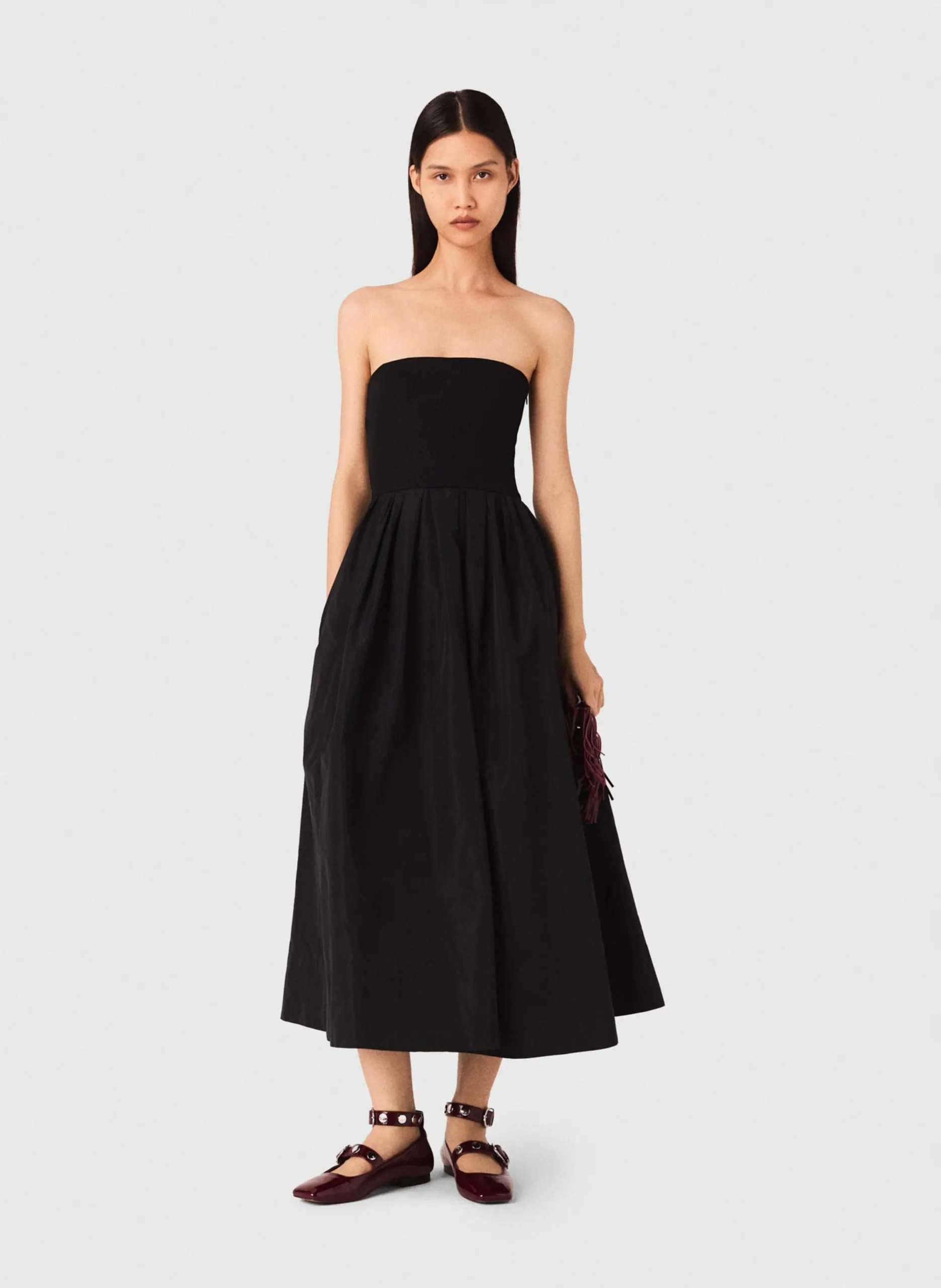 Robe longue en maille et taffetas Noir