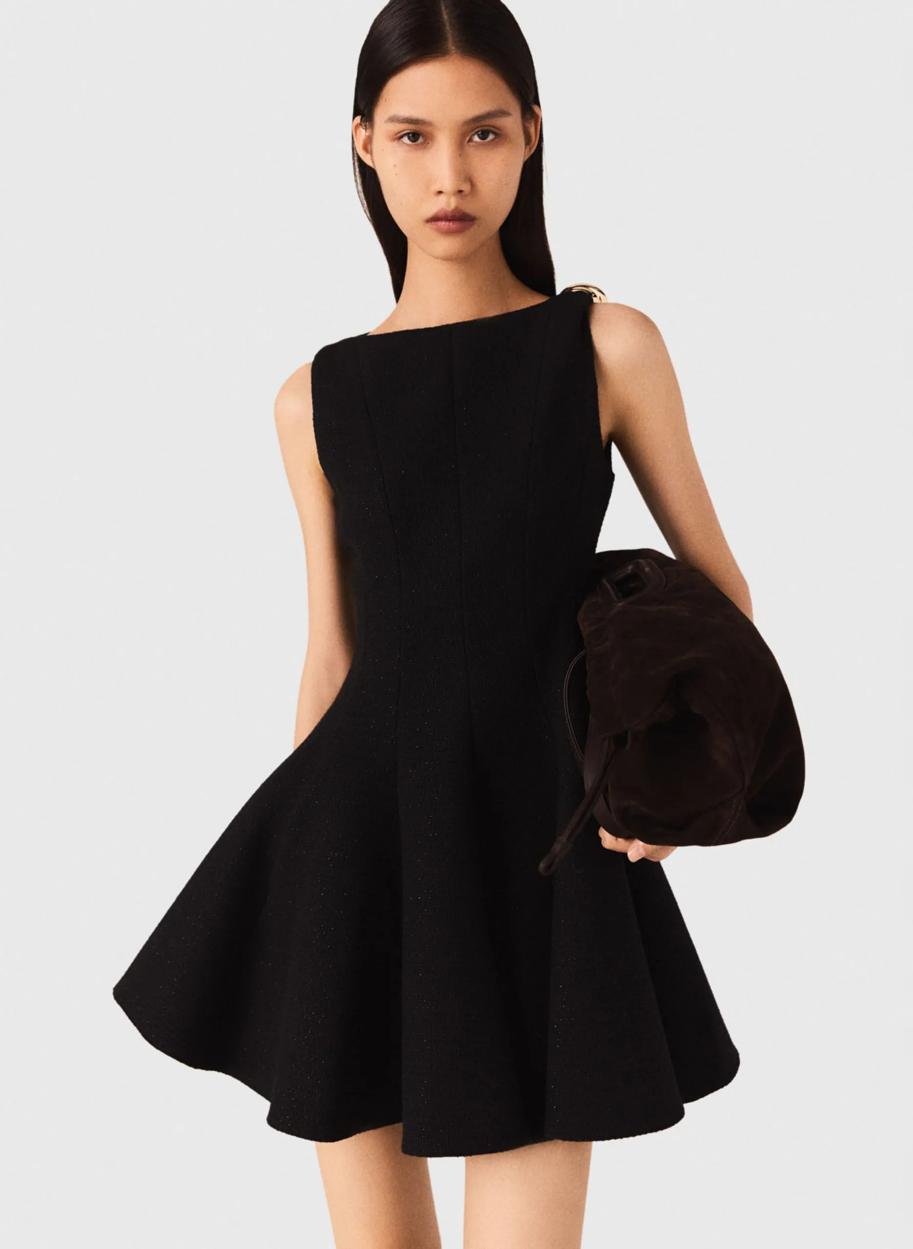 Robe courte évasée en coton mélangé Noir