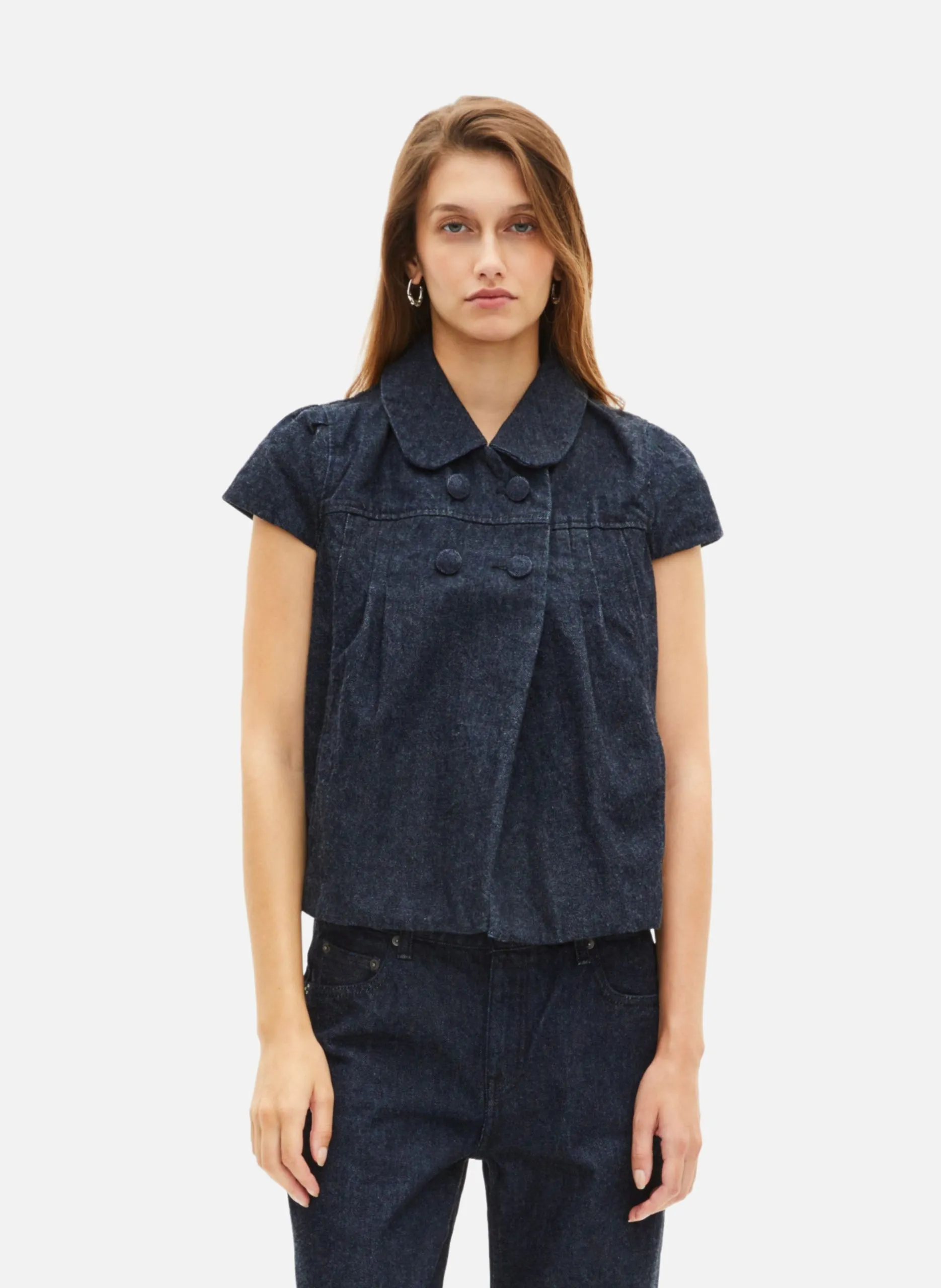 Blouson manches courtes en denim foncé Bleu