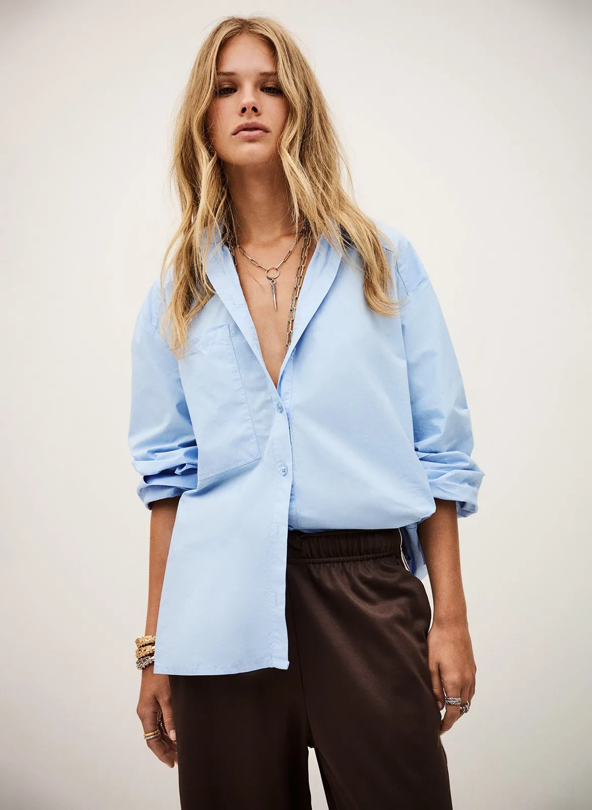 Chemise col classique en coton Bleu ADAM