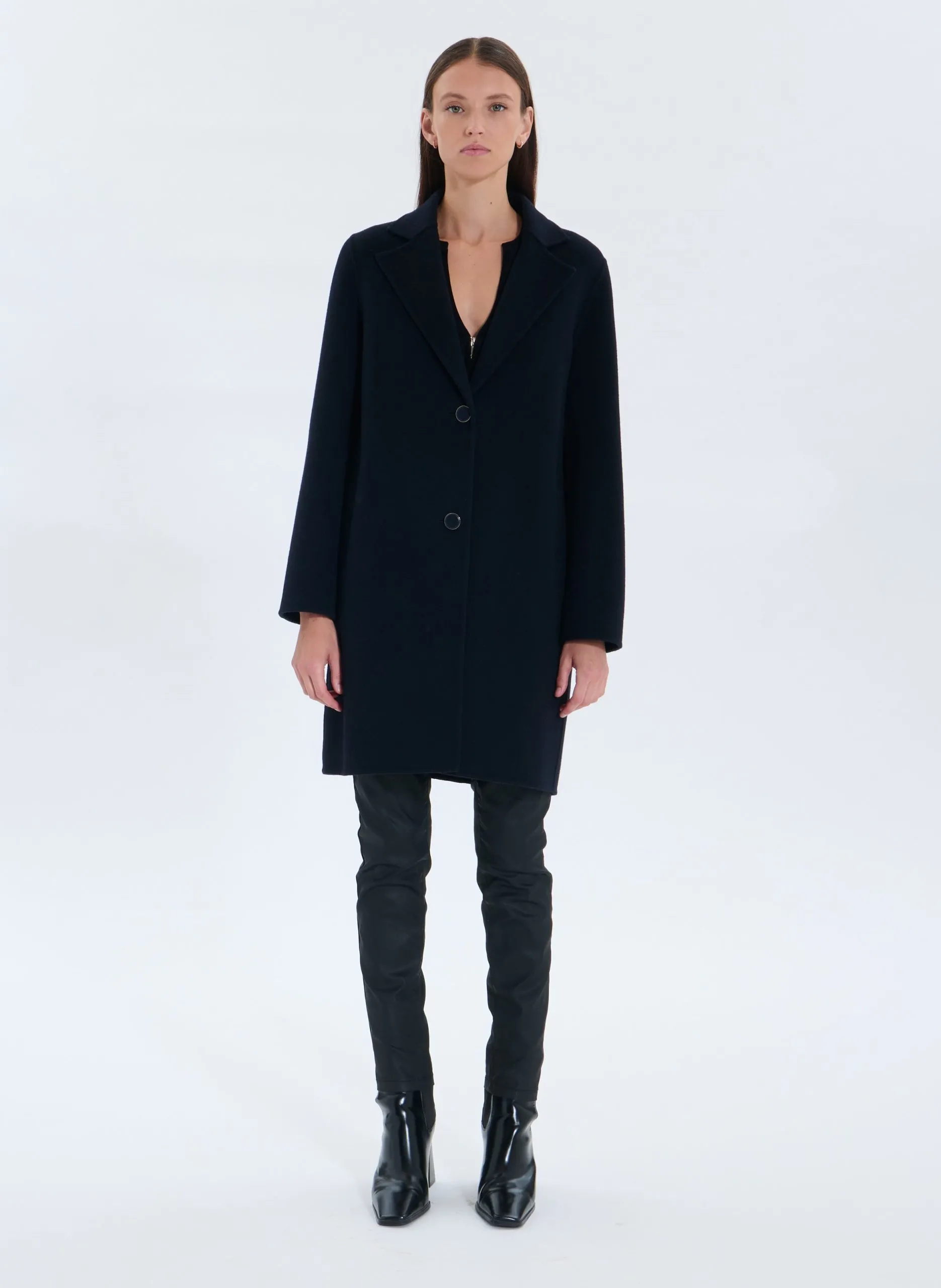 Manteau droit col tailleur en laine mélangée Bleu MATILA