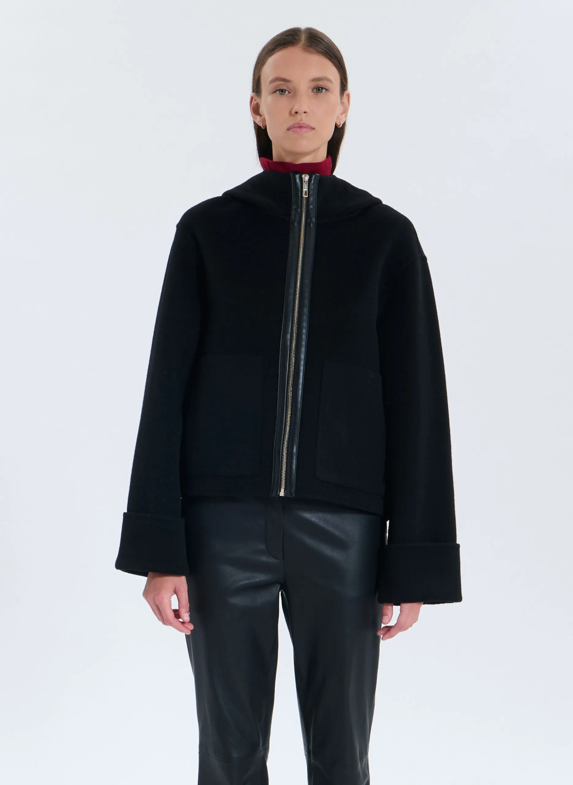 Veste à capuche oversize en laine mélangée Noir MARJY