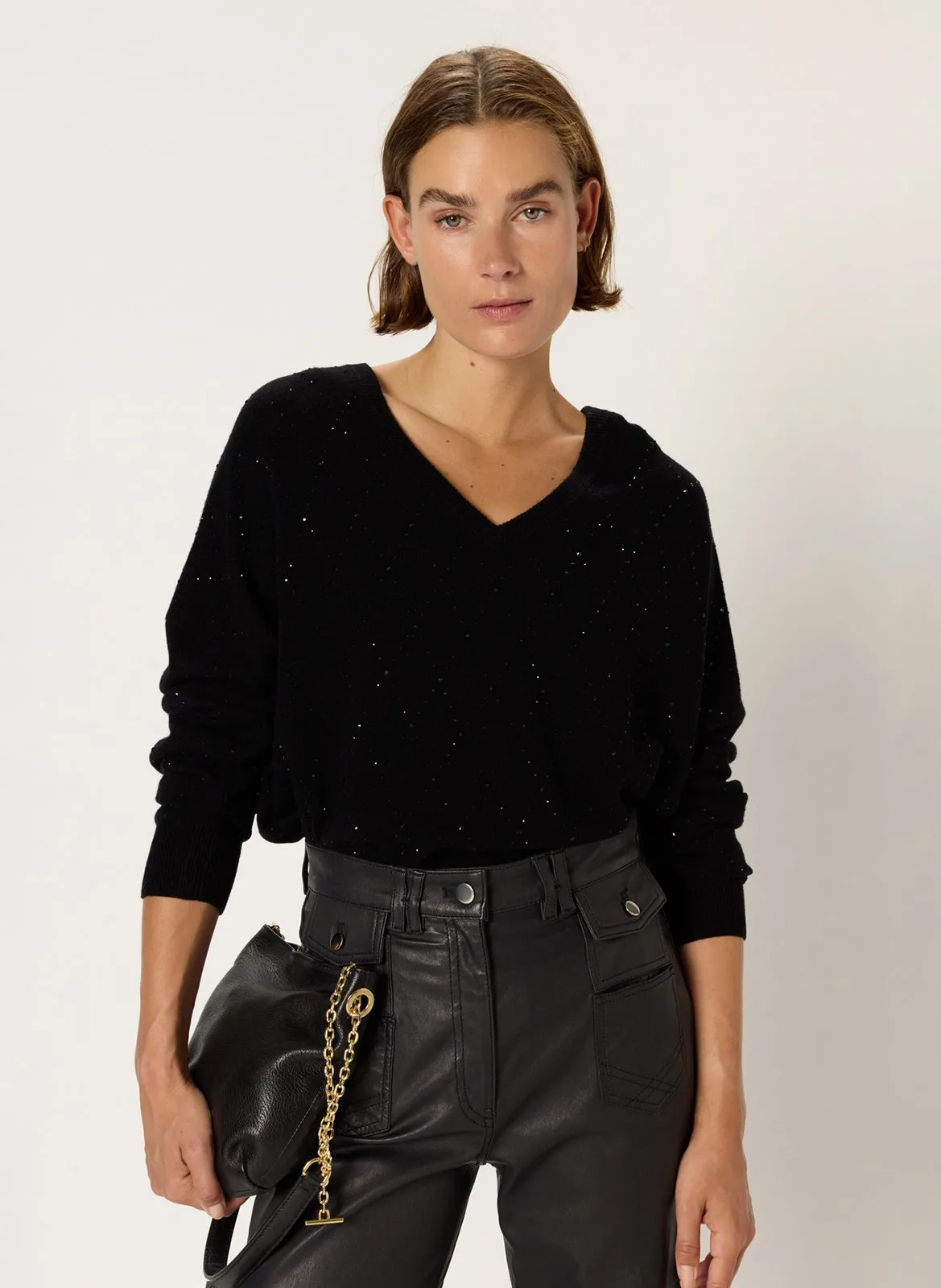 Pull col v en laine Noir EDWIGE