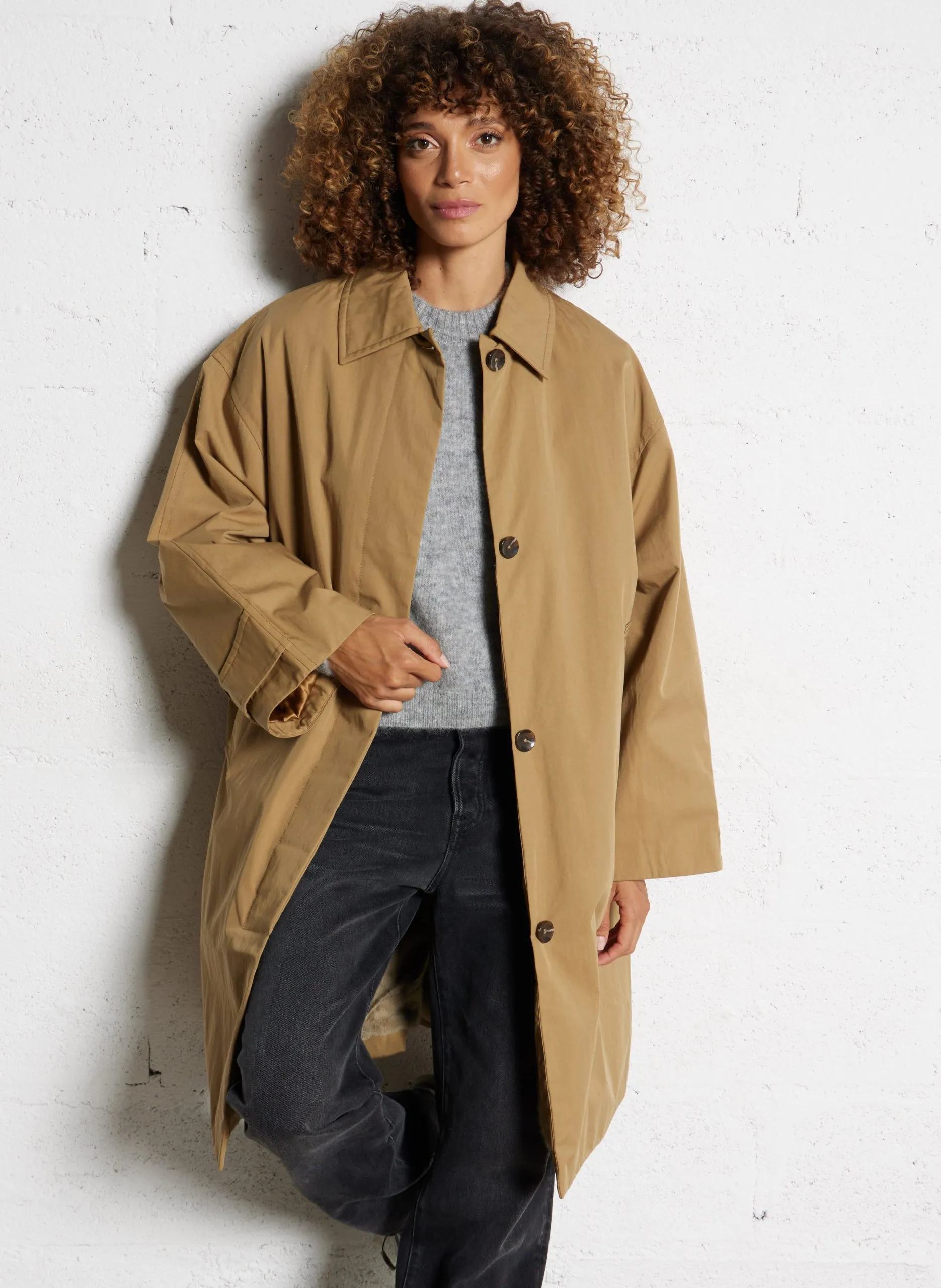 Trench oversize en coton mélangé Beige HESTIA