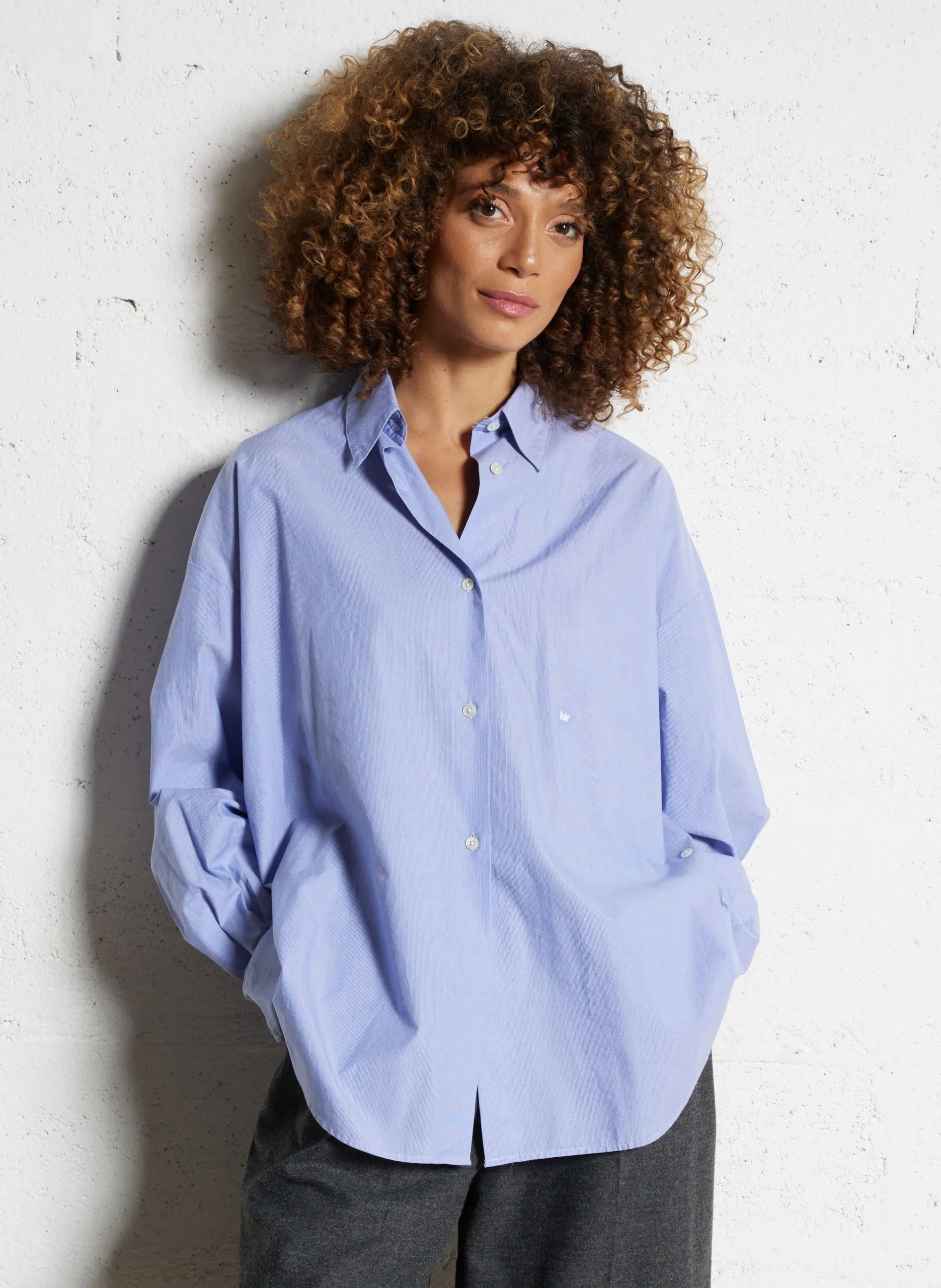 Chemise oversize rayée ajustable Bleu GILLIAN
