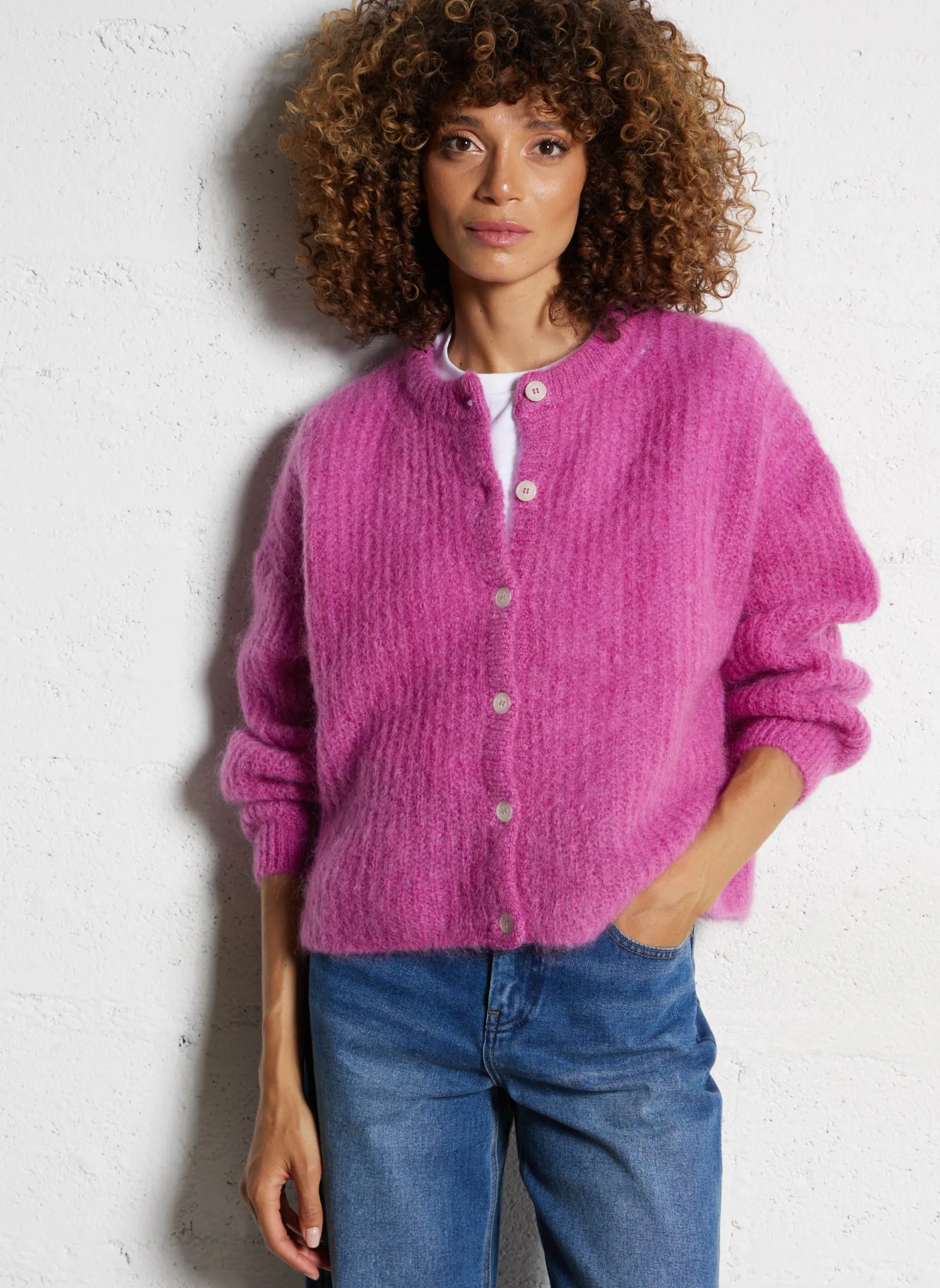 Gilet ample duveteux en laine mélangée Rose ALMA