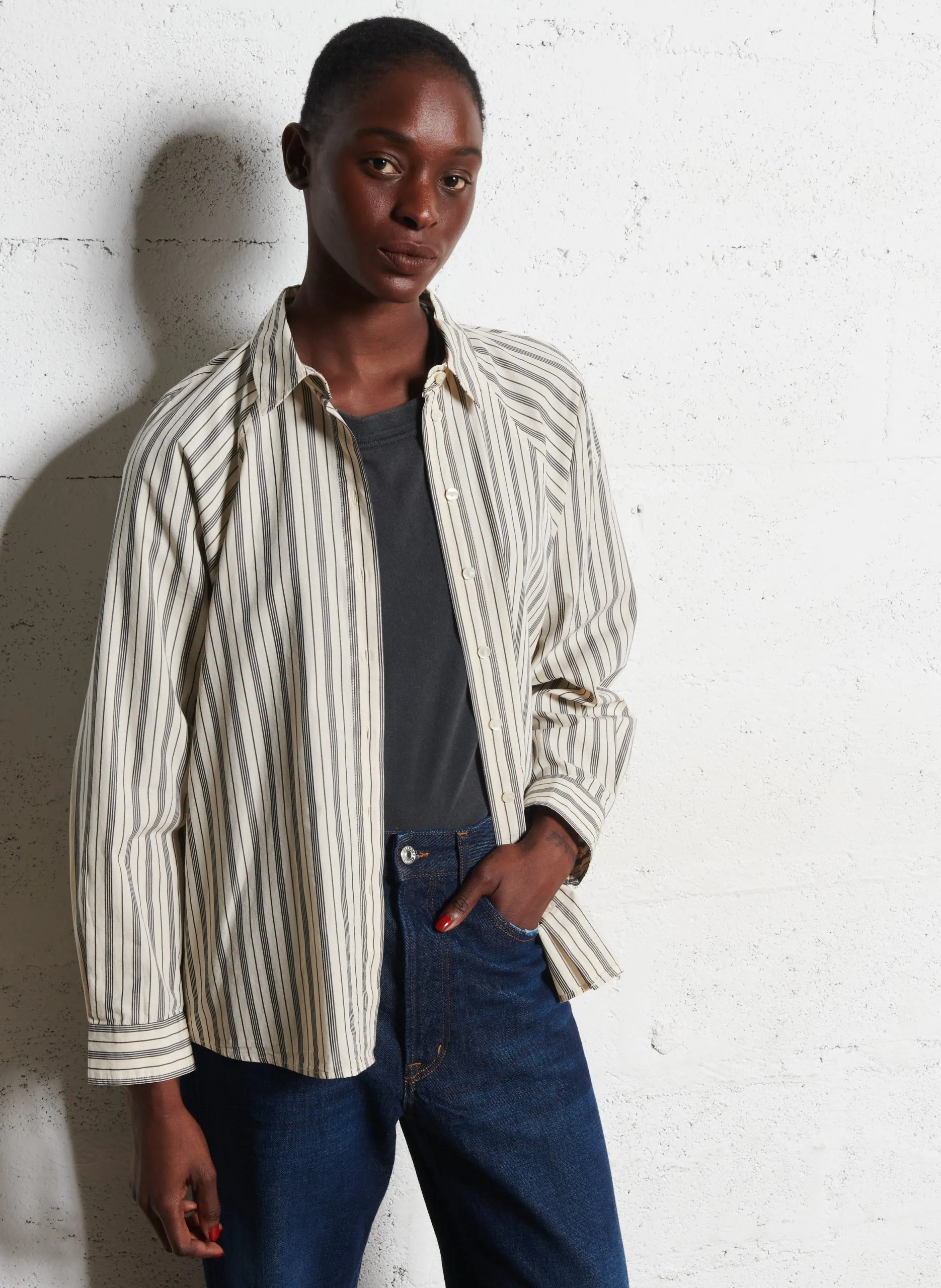 Chemise oversize rayée en coton Beige RUDY