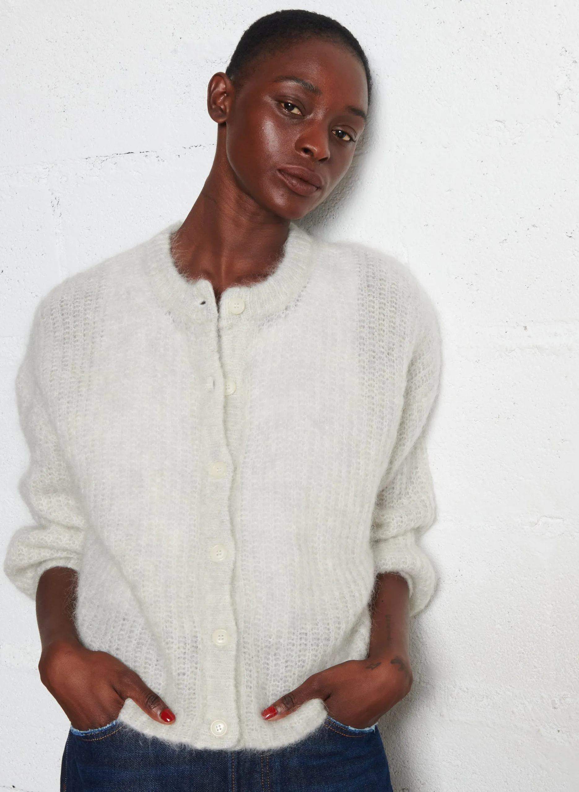 Gilet ample duveteux en laine mélangée Gris ALMA