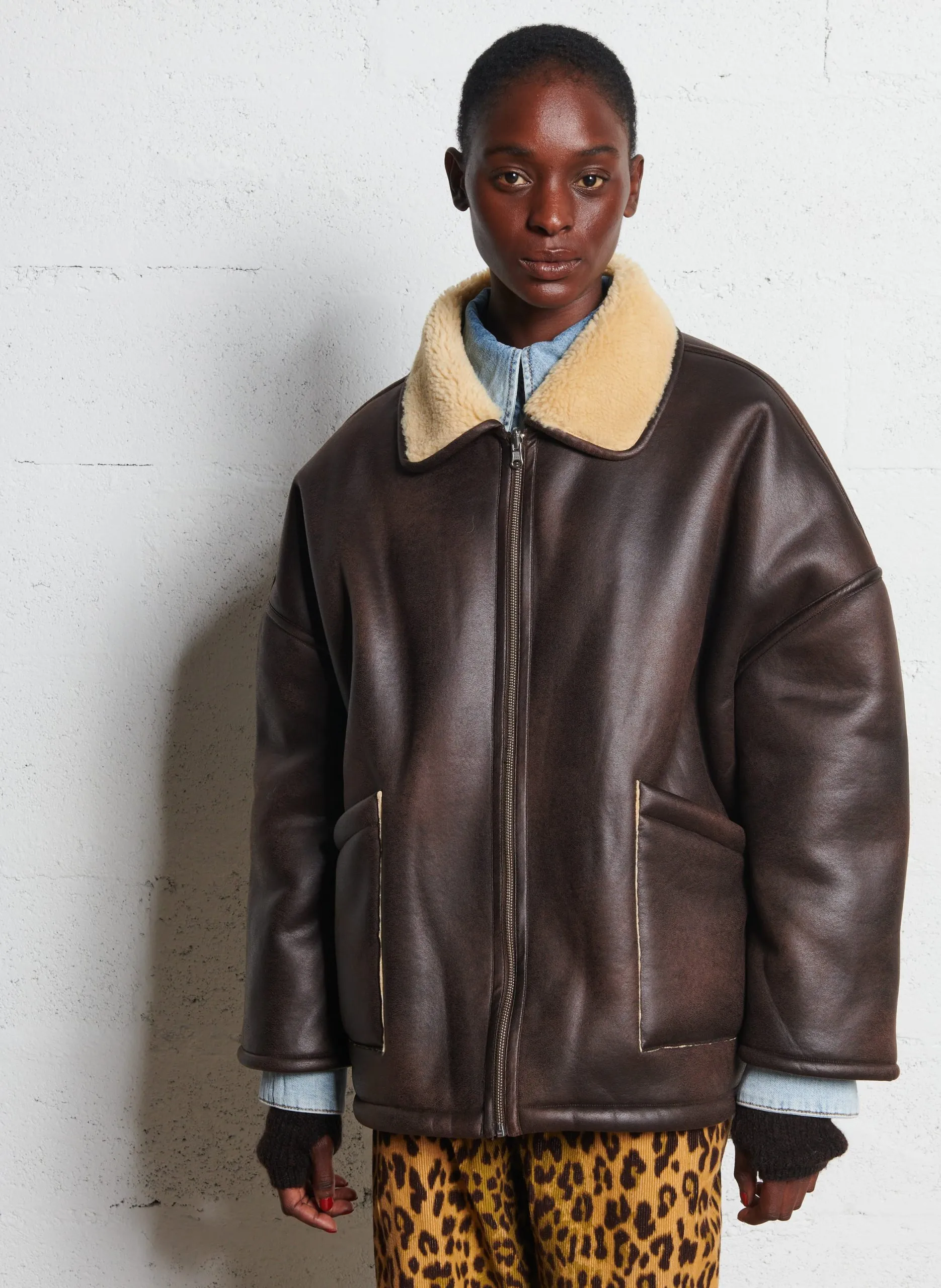 Blouson zippé à doublure teddy Marron HESTEL