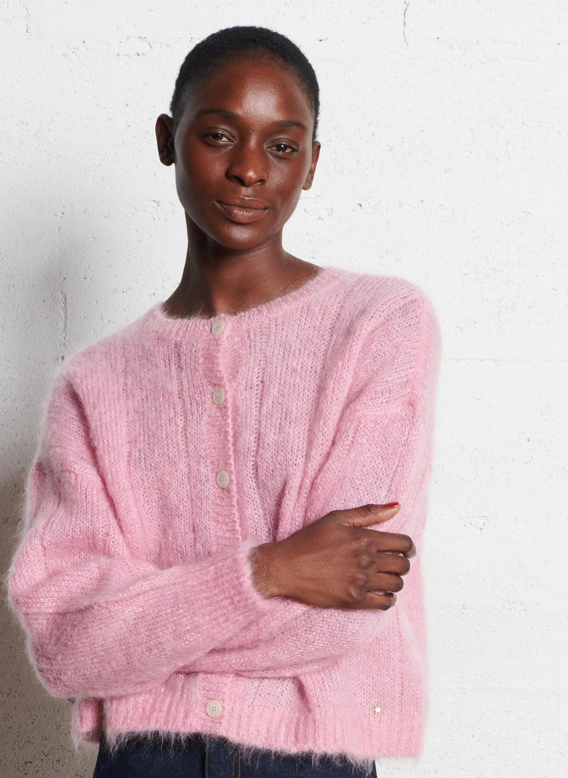 Gilet ample duveteux en laine mélangée Rose CHOUETTE