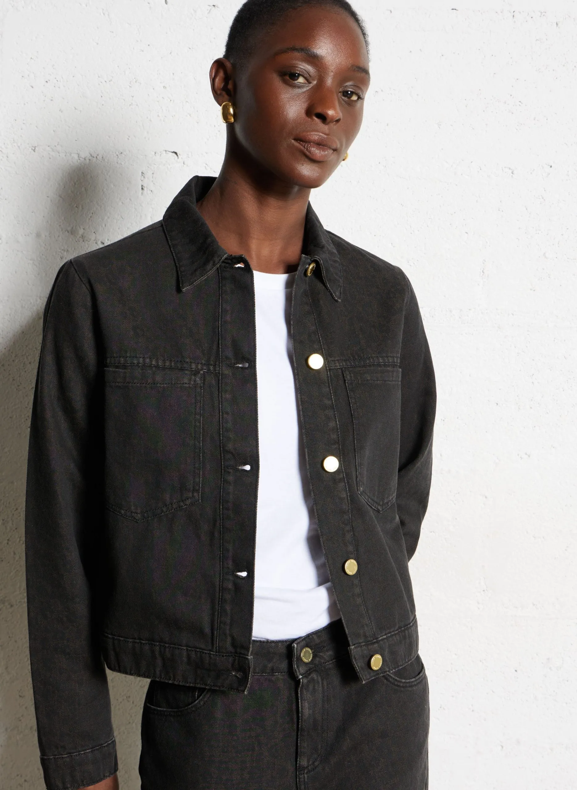 Veste courte en jean unie Marron