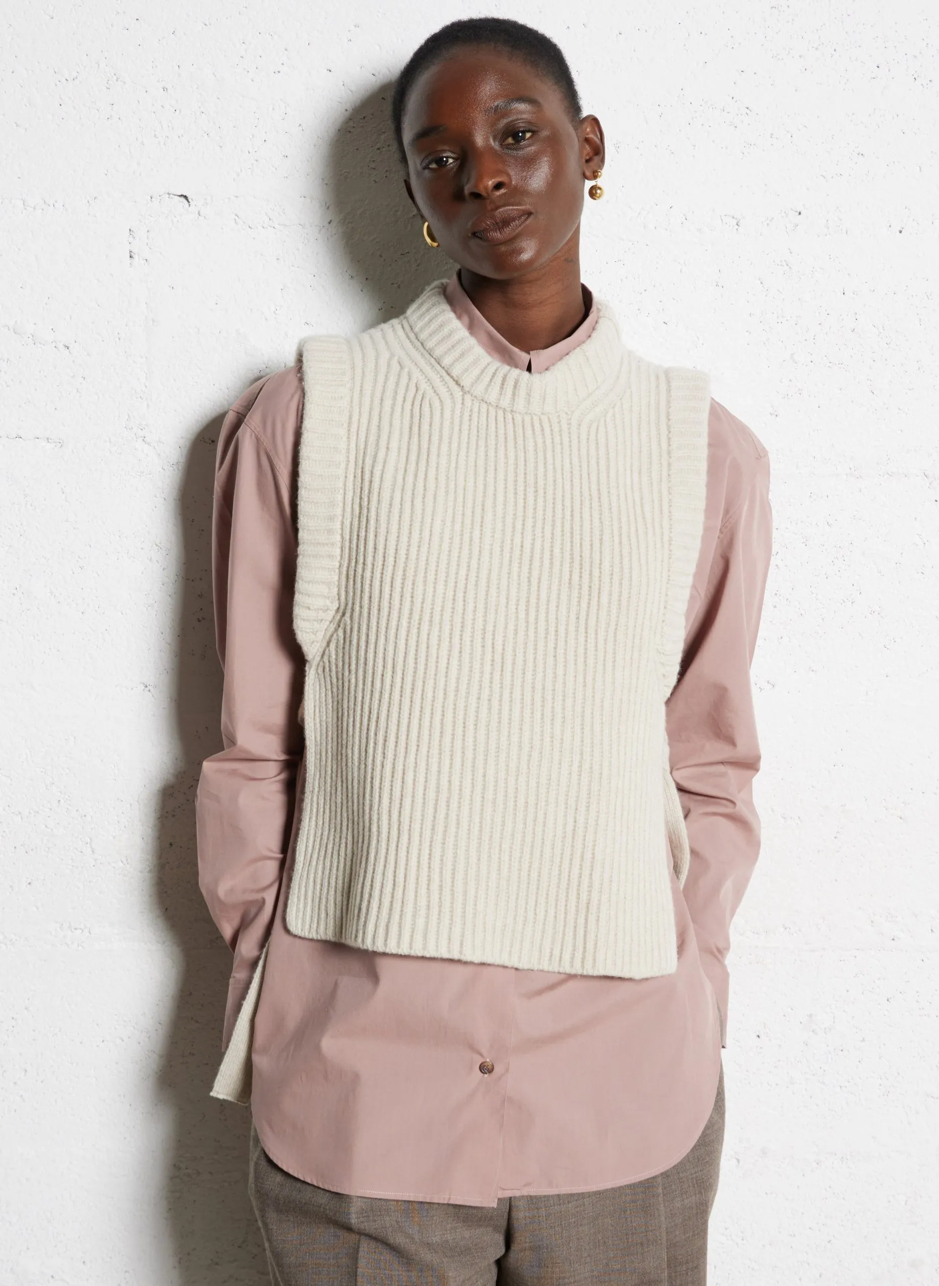 Plastron col rond en laine Beige FIRMUS