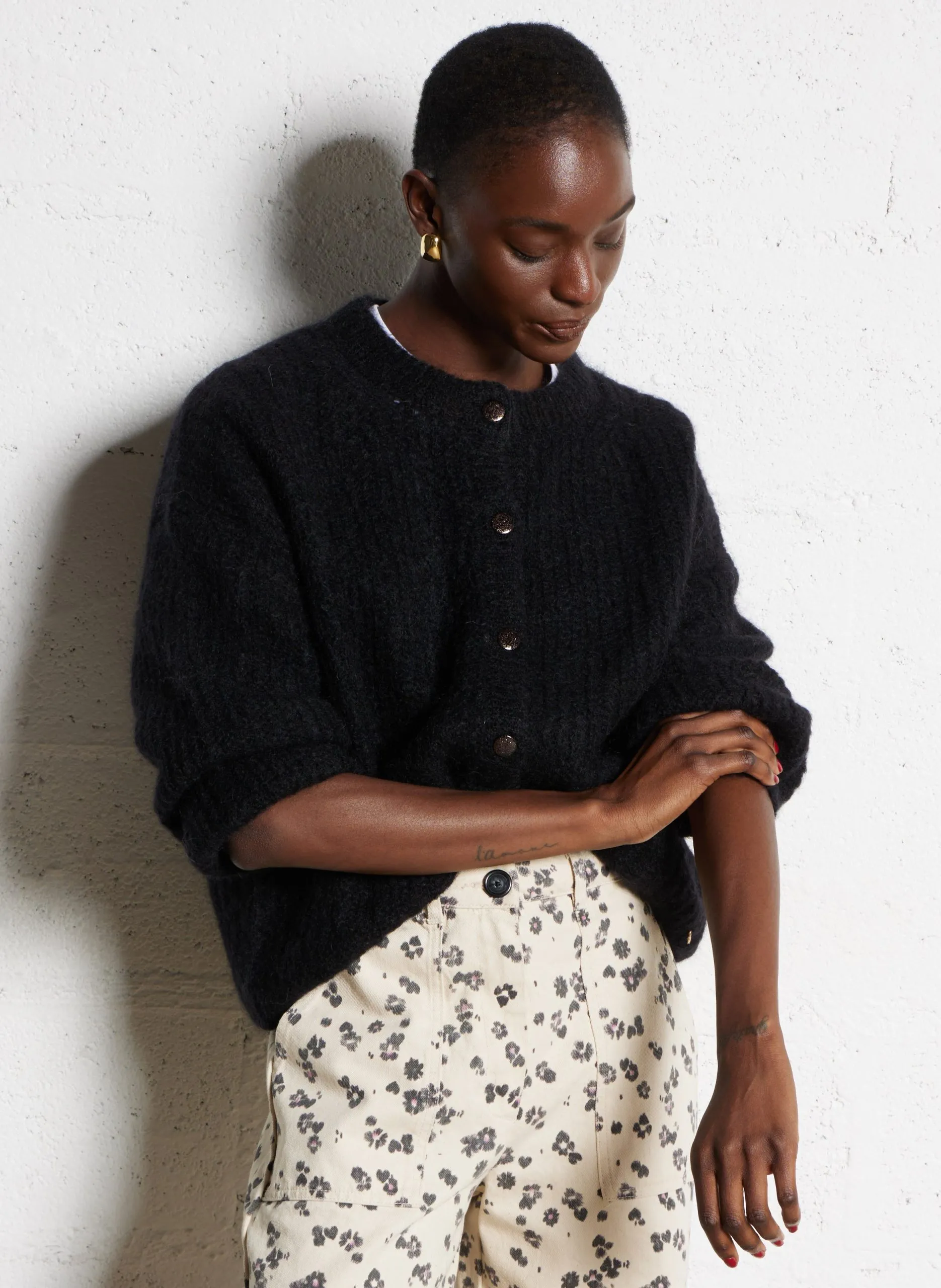 Gilet ample duveteux en laine mélangée Noir ALMA