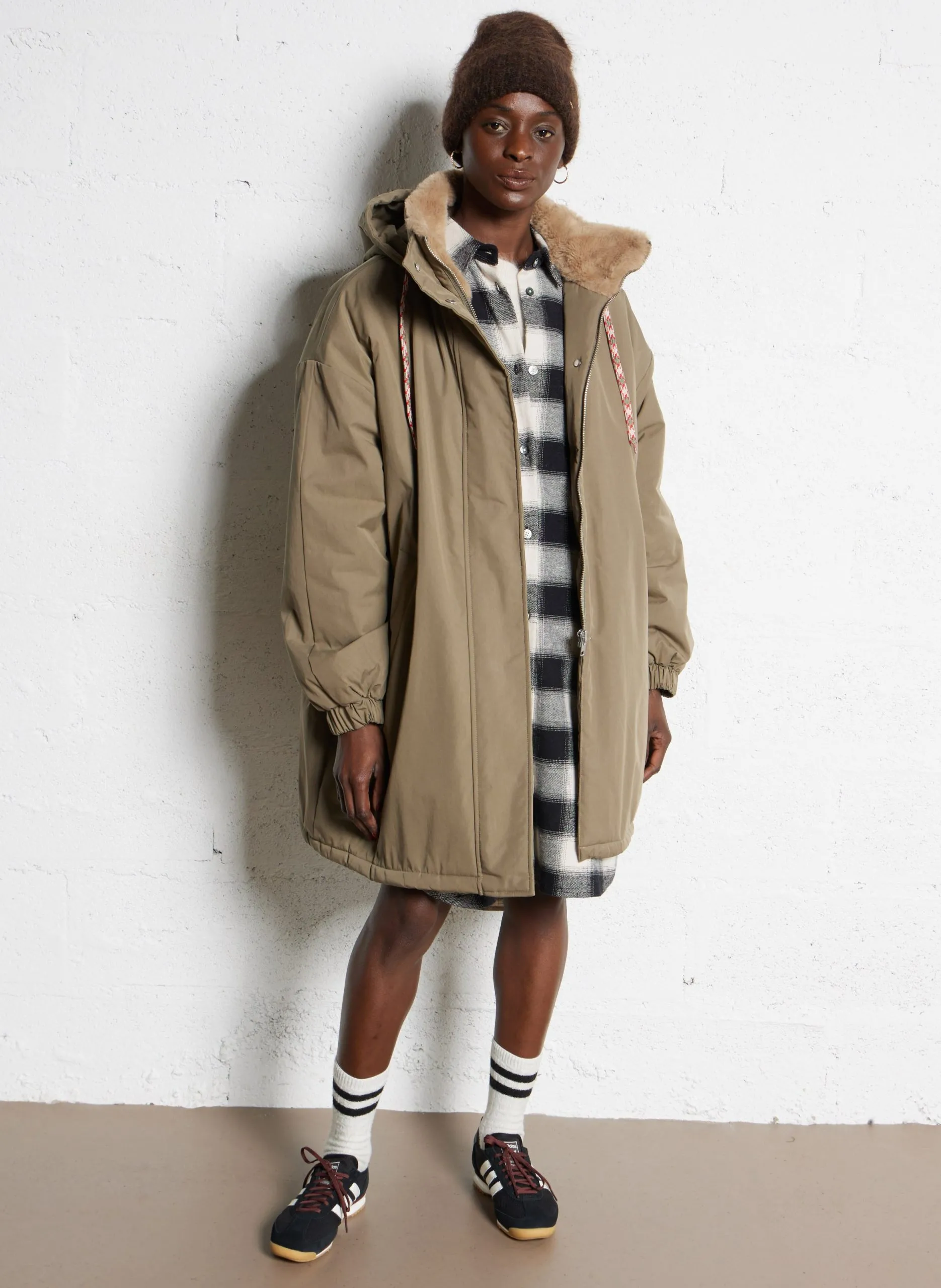 Parka oversize en coton mélangé Beige JADE