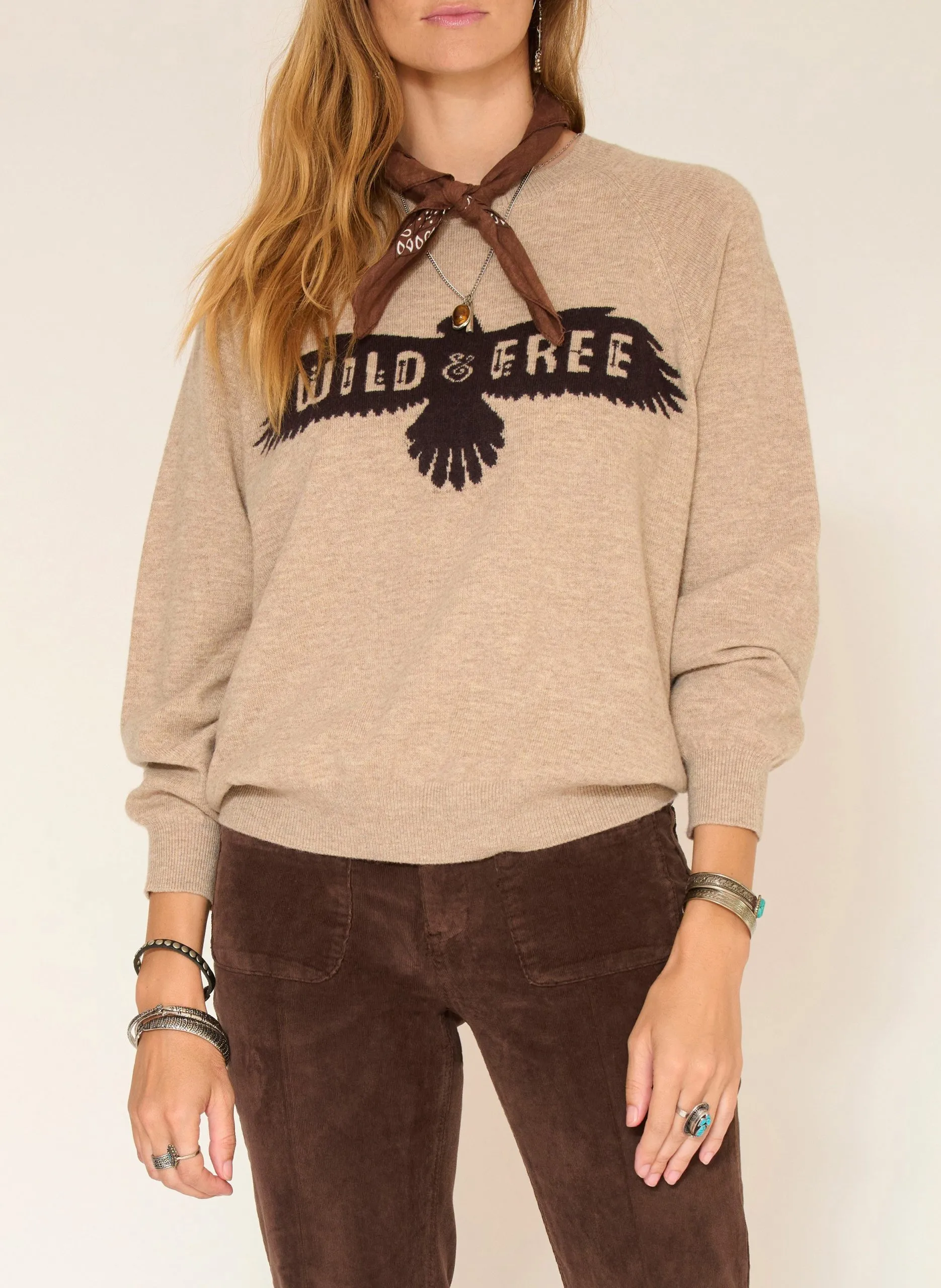 Pull droit col rond jacquard en laine mérinos Marron KIEL