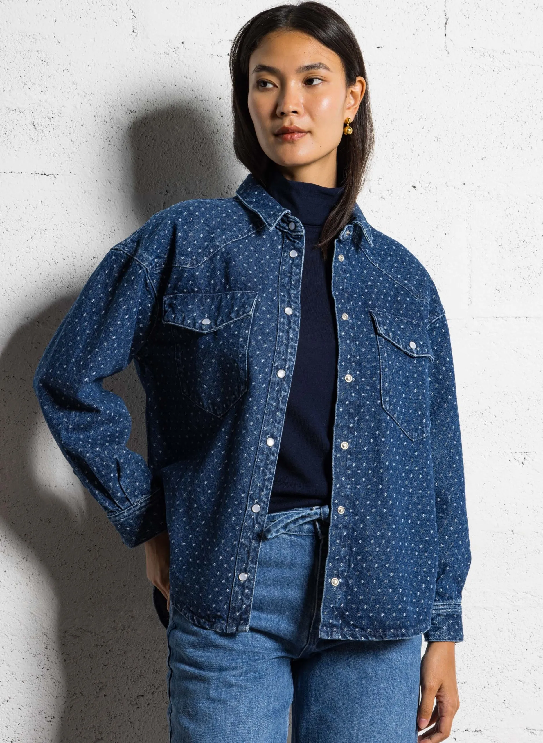 Chemise col classique en denim Bleu LOLLY