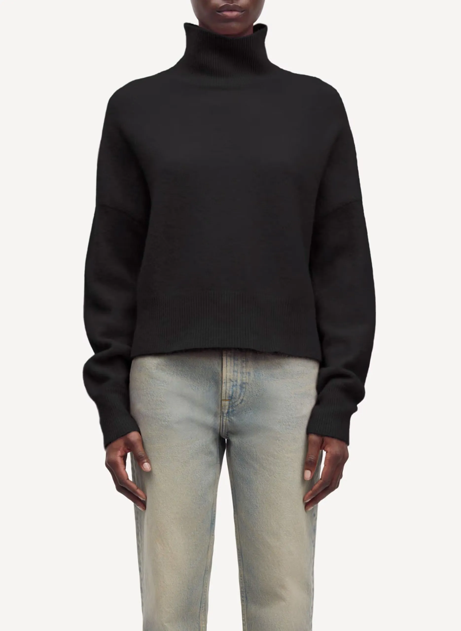 Pull col montant en alpaga et laine mérinos mélangés Noir NOLA