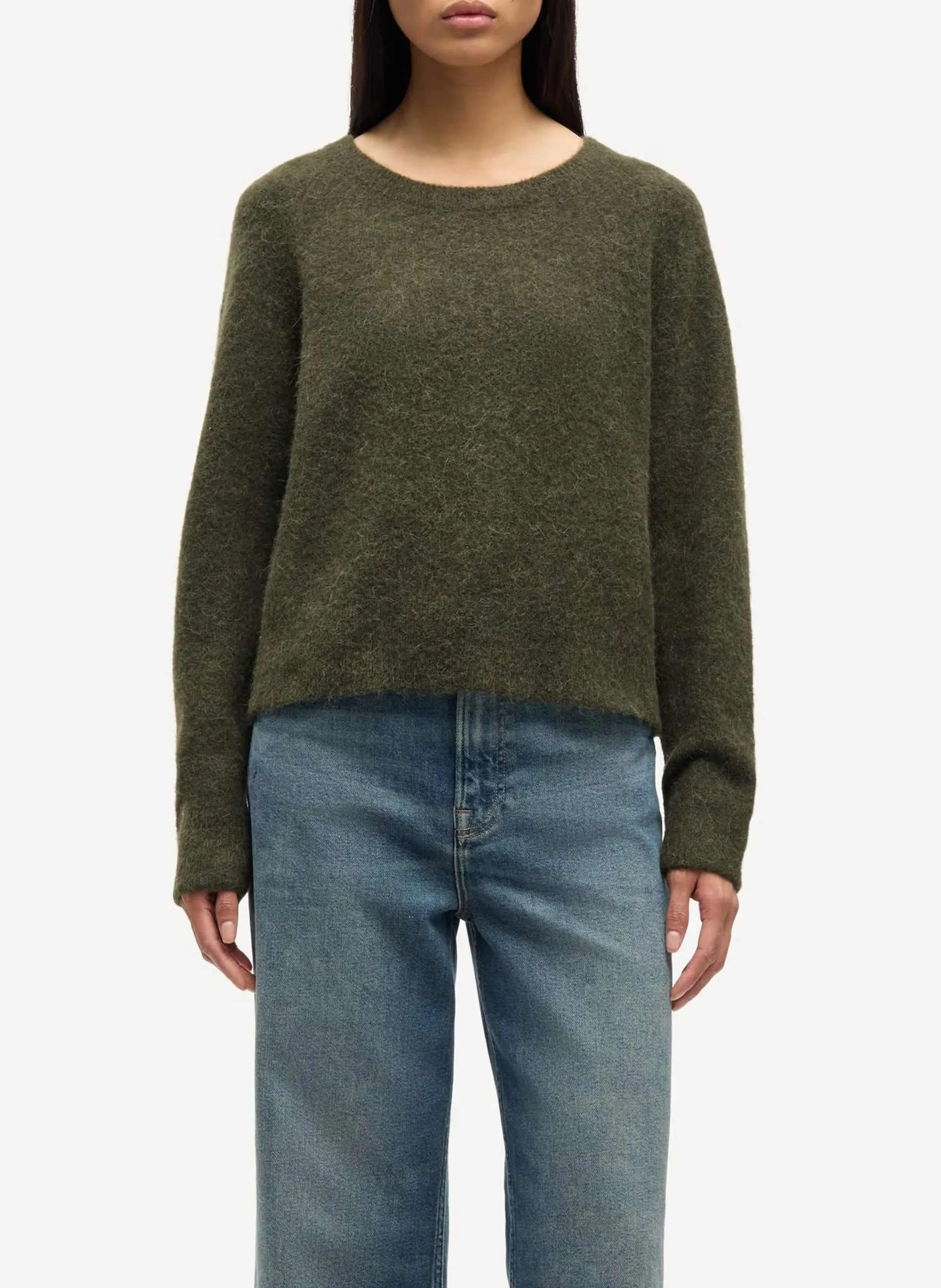 Pull col rond en laine mélangée Vert