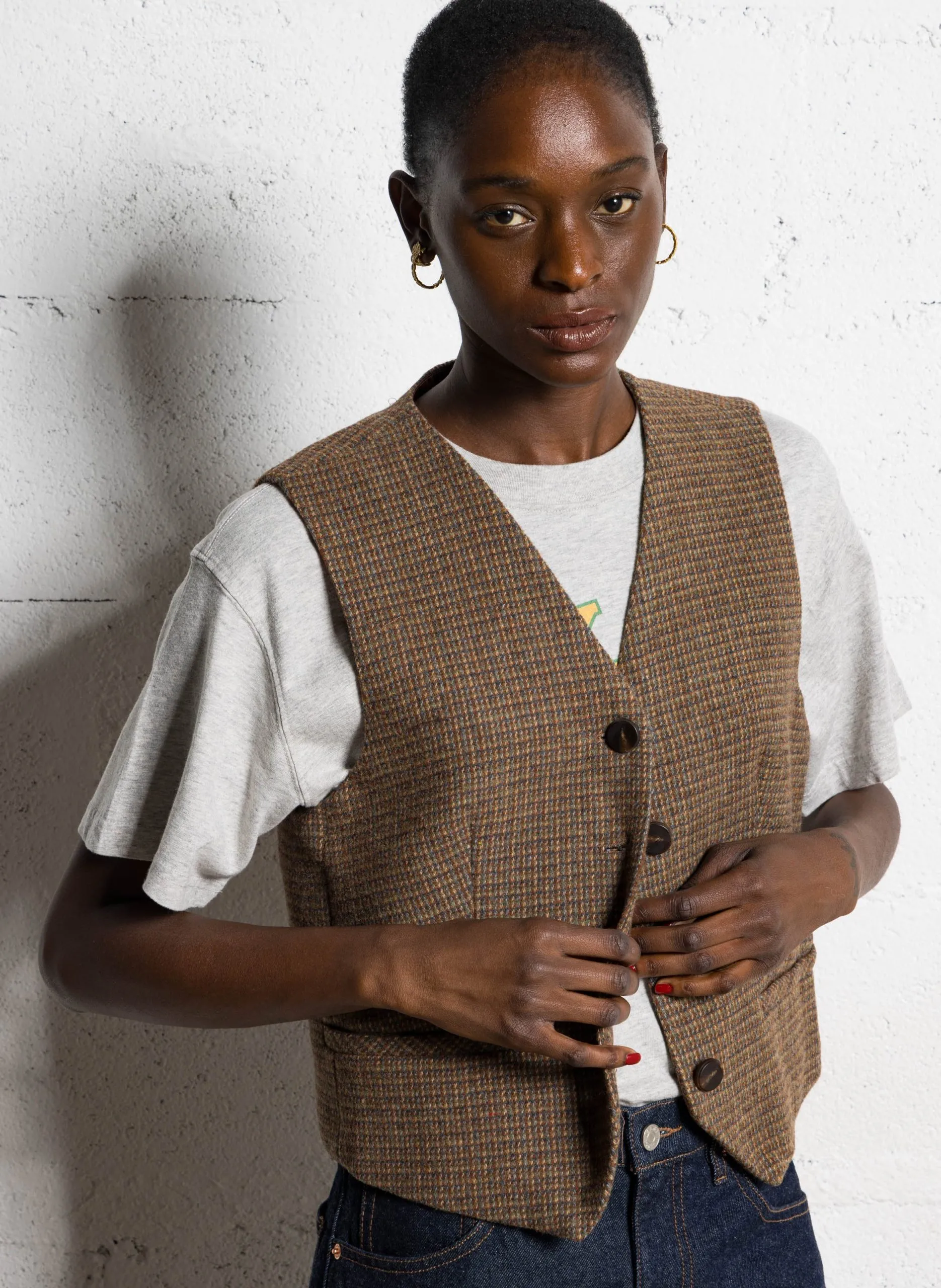 Gilet cintré imprimé Marron