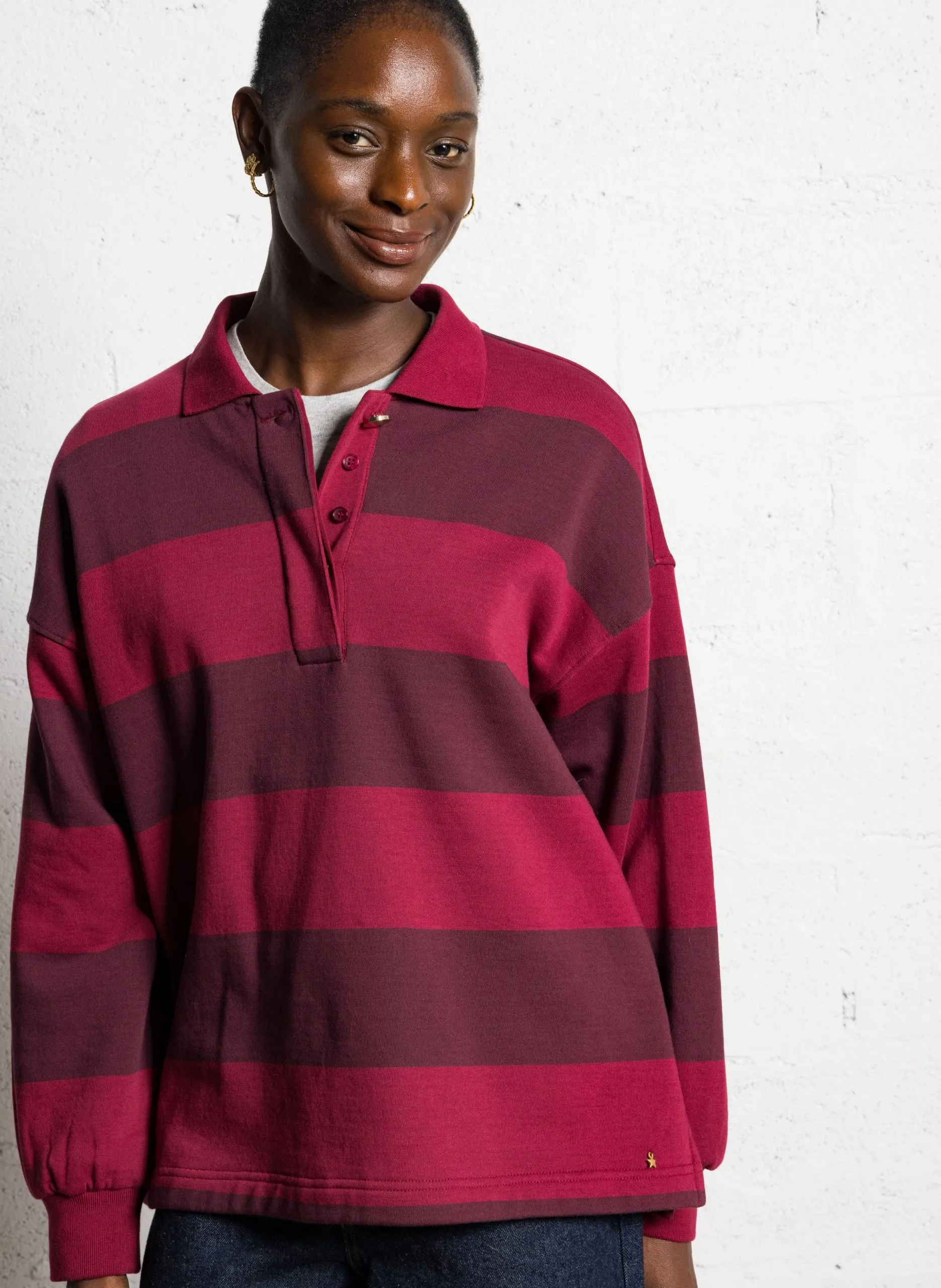 Sweat col polo molleton rayé Violet JULIANA