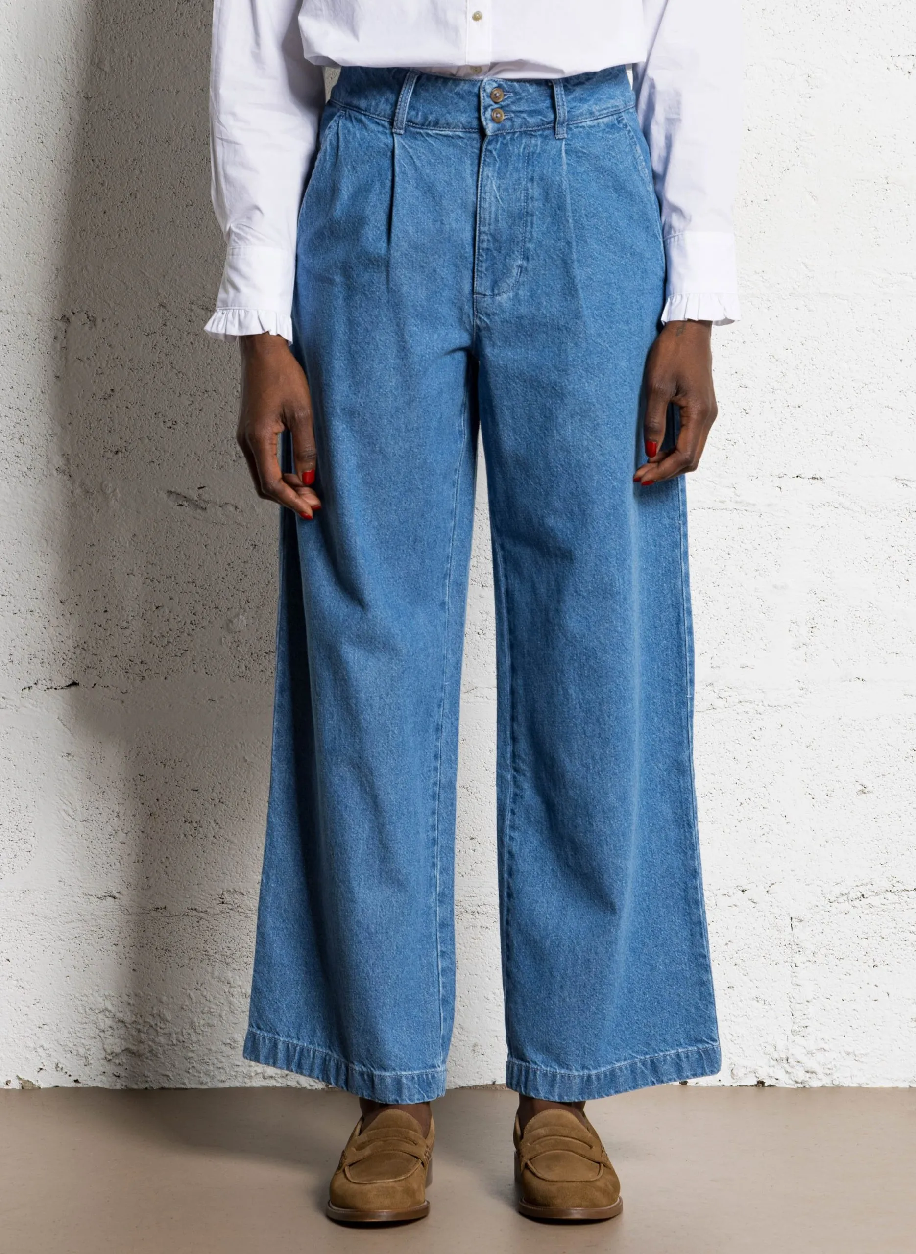 Jean large en coton Bleu WAVE WASHED