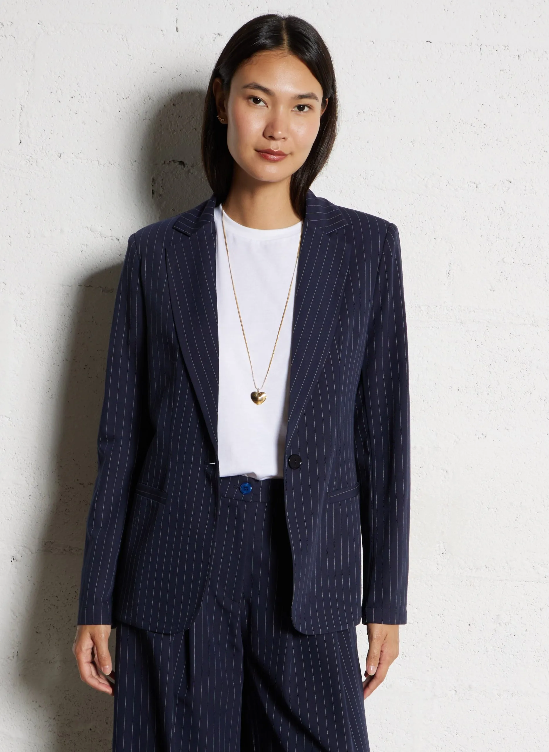 Veste tailleur droite à rayures tennis Bleu