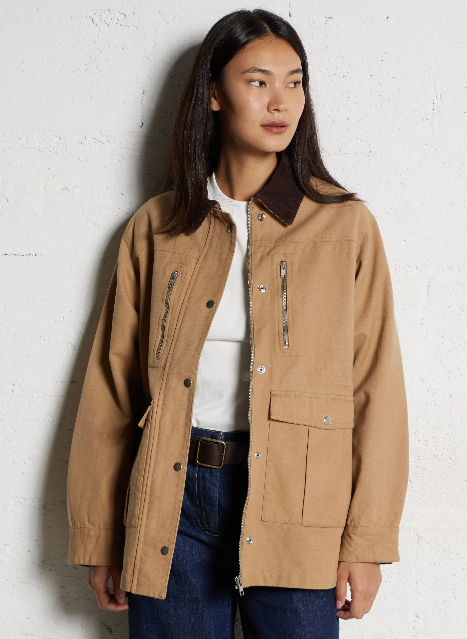 Manteau col classique en coton Beige MADINA