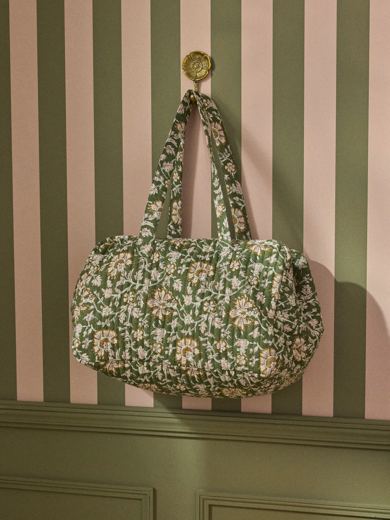 Sac week-end matelassé en tissu indien Vert