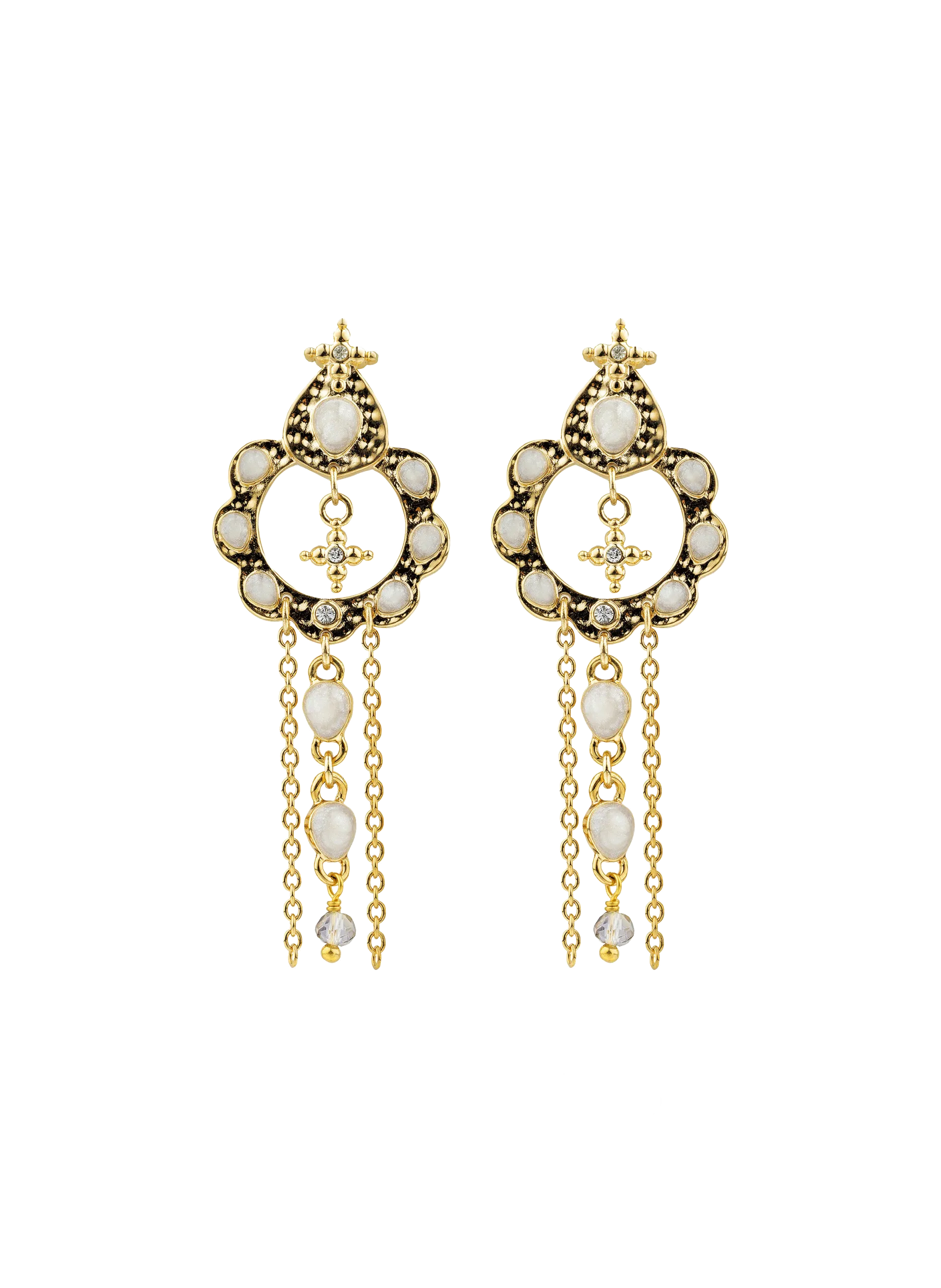 Boucles d'oreilles pendantes avec émail et cascade de chaînes Blanc ADRYA