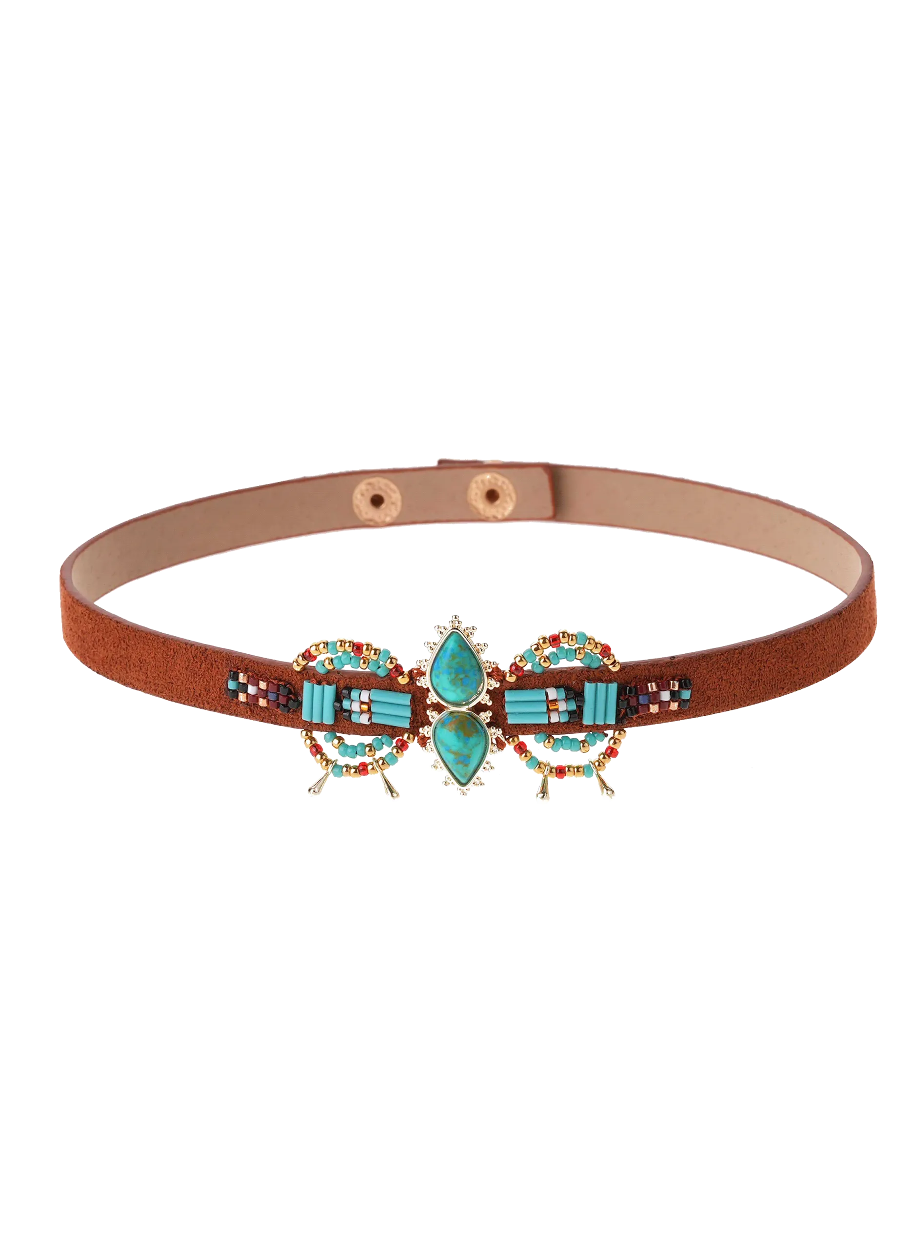 Collier ras de cou daim avec perles Bleu NASTASIA