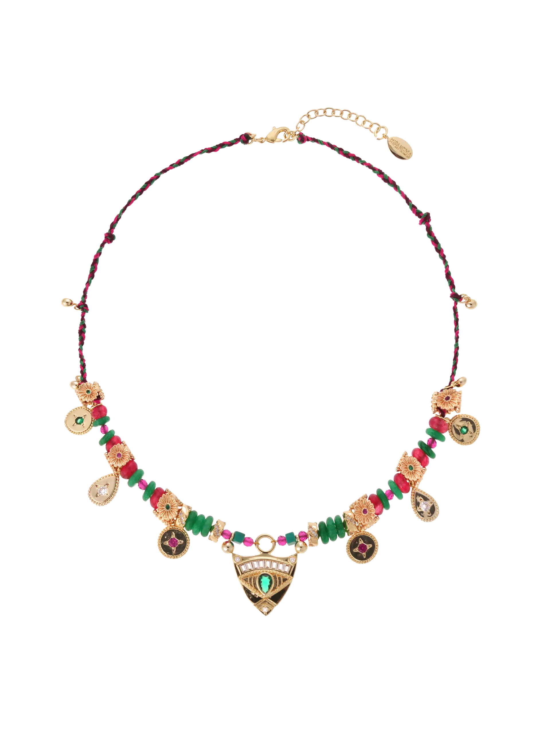 Collier cordon orné de perles et de pampilles Vert TADY