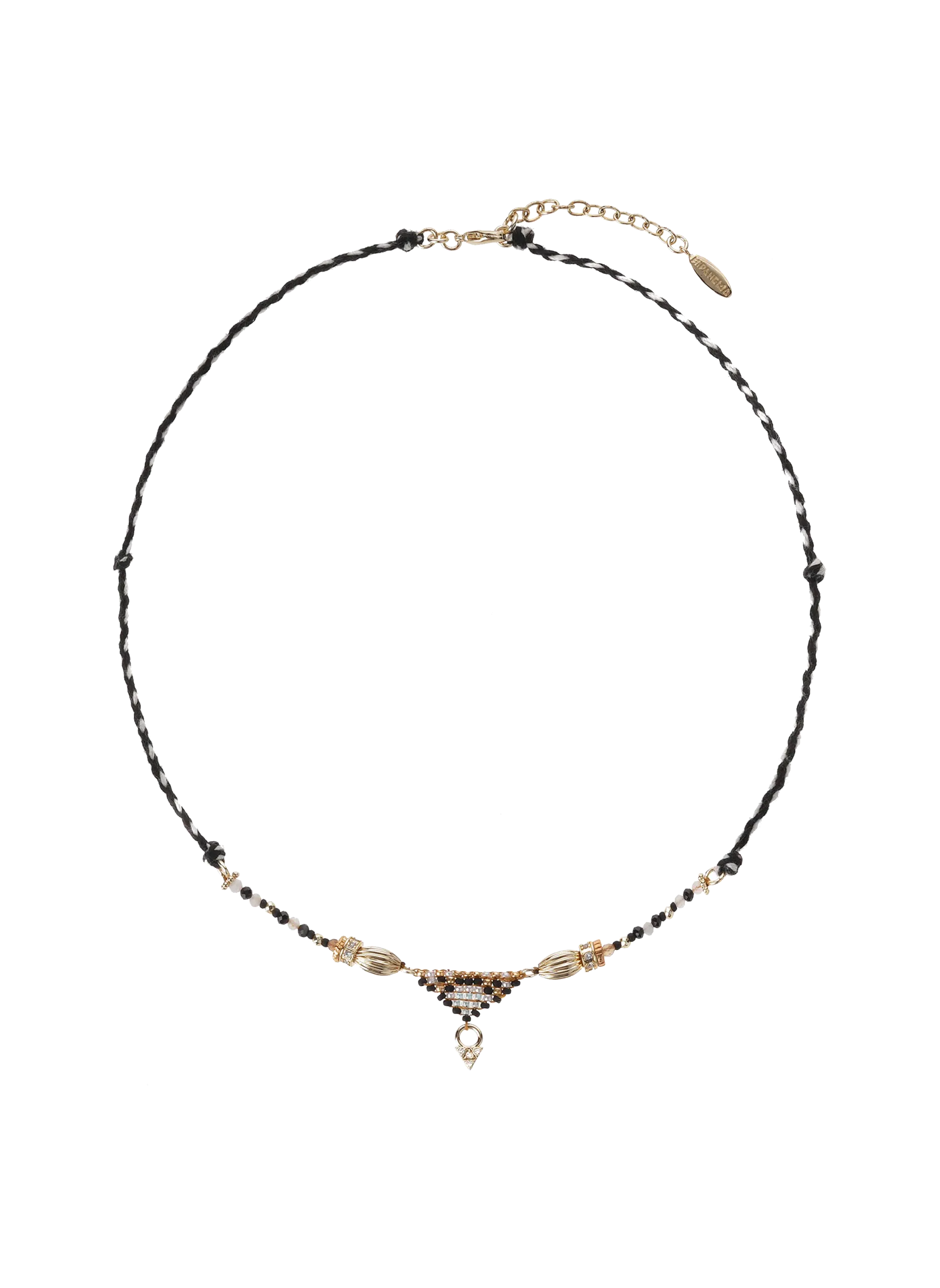 Collier cordon avec perles et pendentif central Noir PARAISO