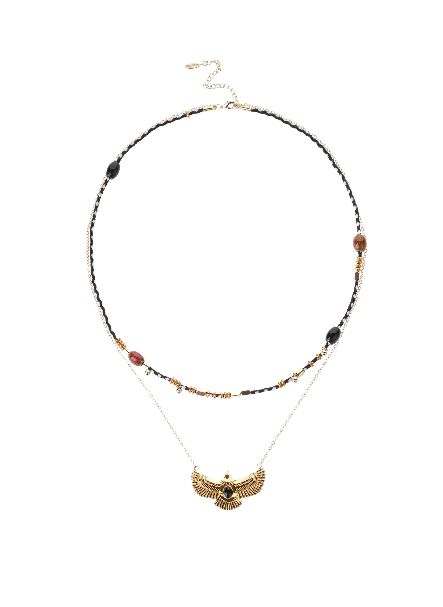 Collier multirangs cordon et chaîne avec pendentif aigle Noir TIMAEL