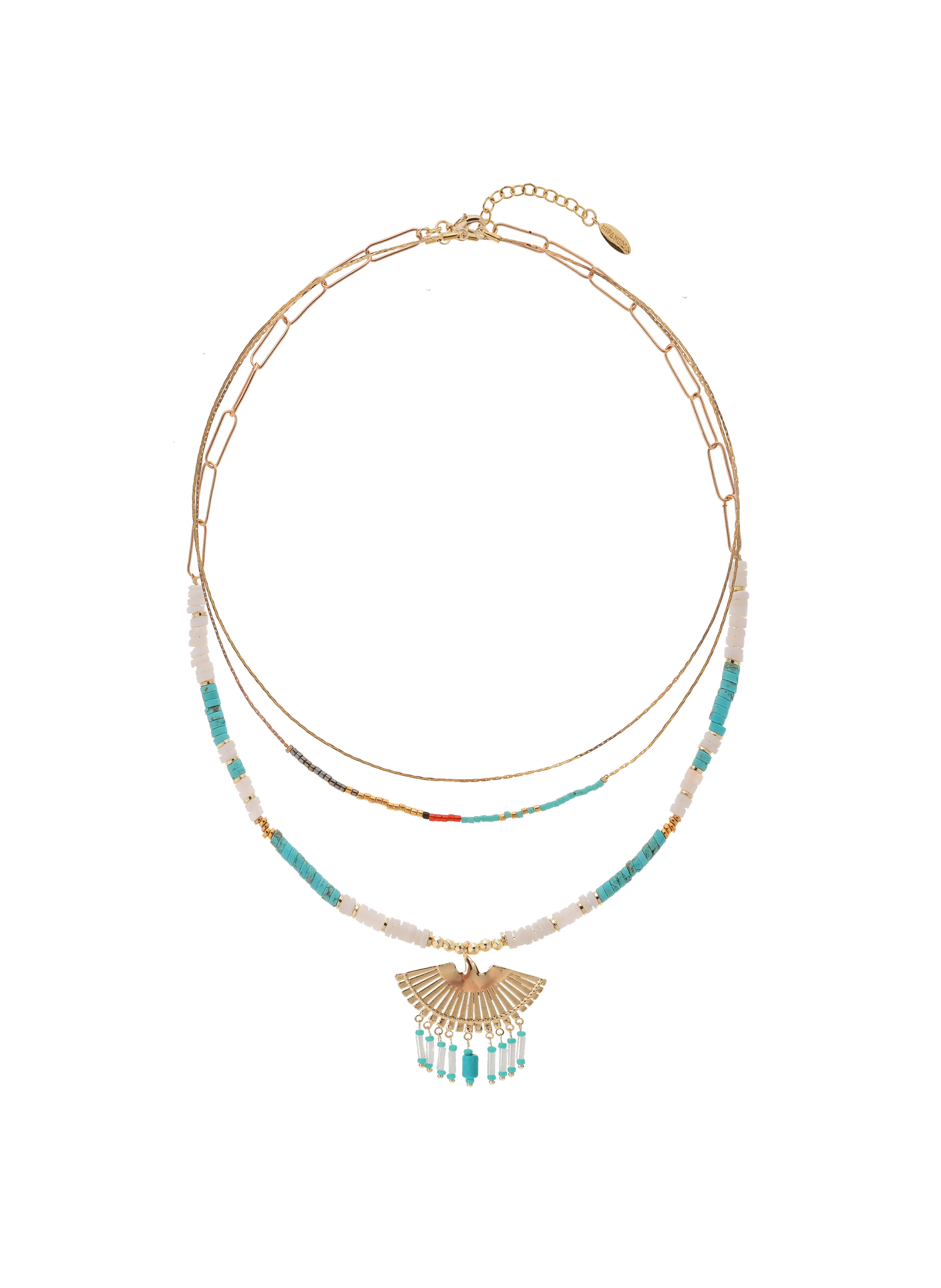 Collier rang multiples avec perles et pendentif Bleu ALONI