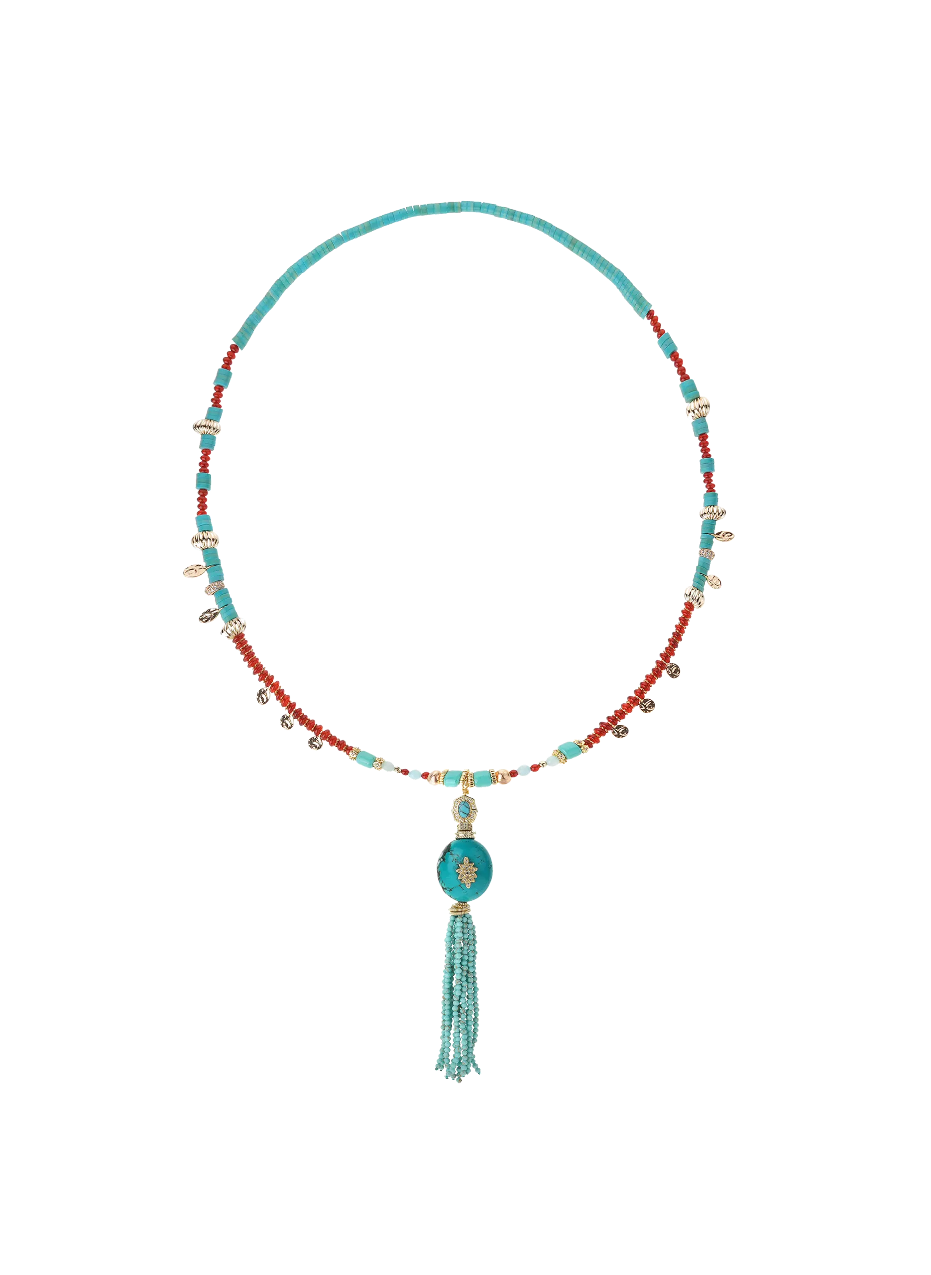 Collier de perles avec pampilles et pompon de perles Bleu AGLAE