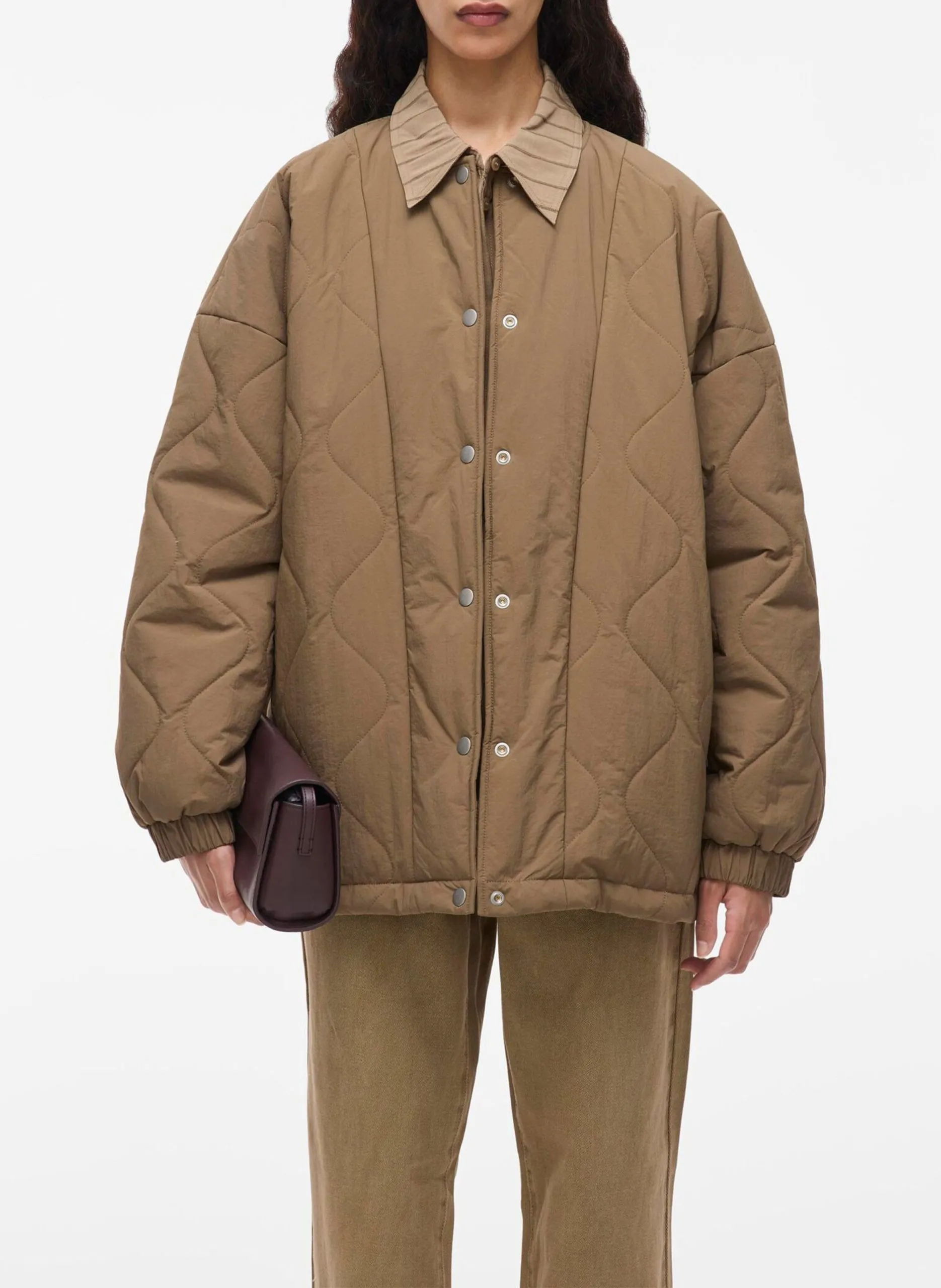 Veste ample col rond matelassée Marron EDIT